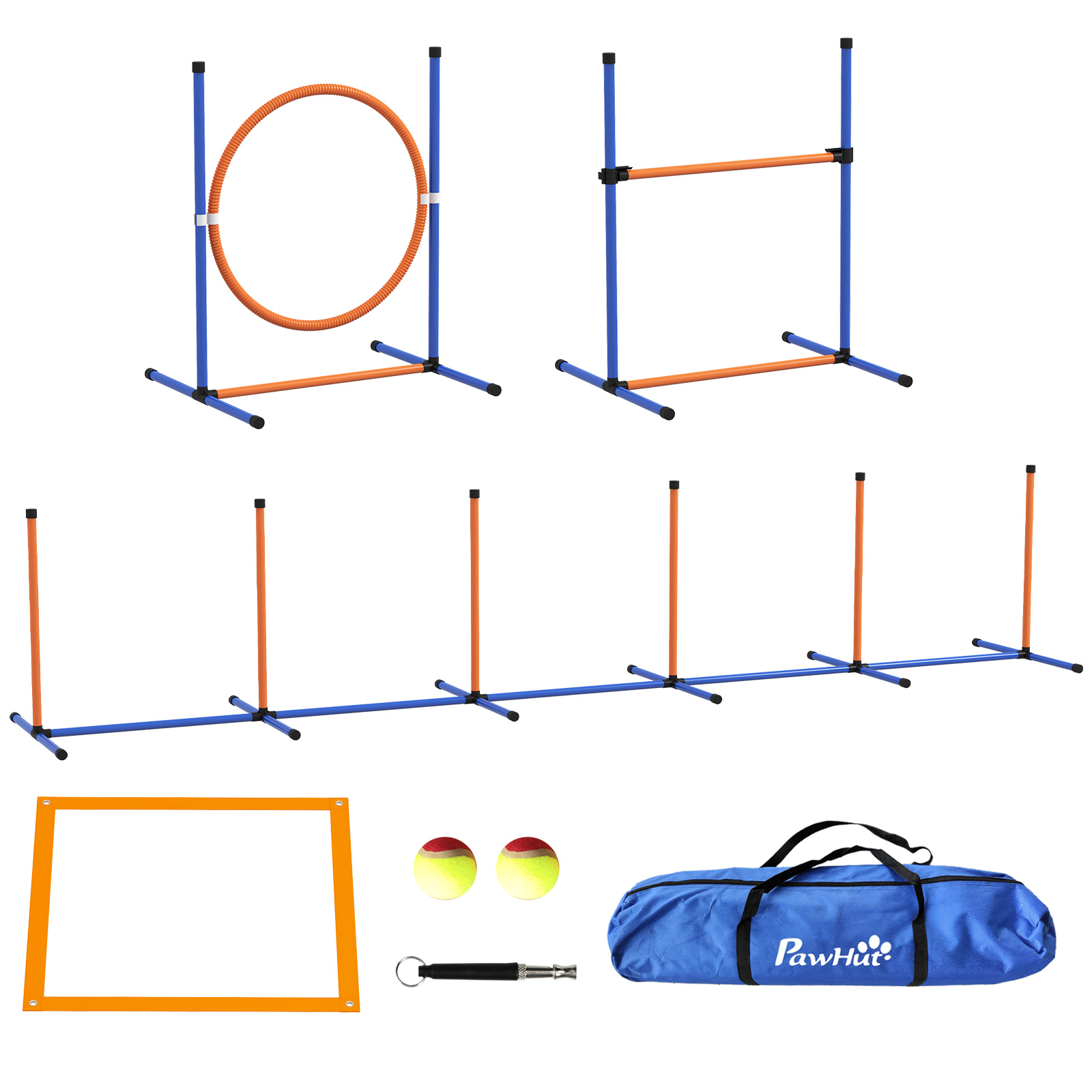 Hunde-Agiliy-Set Hundeparcours, 1 Reifen, 1 Hürde, 1 Slalom-Set, 352 cm x 66 cm x 69 cm, Blau + Rot