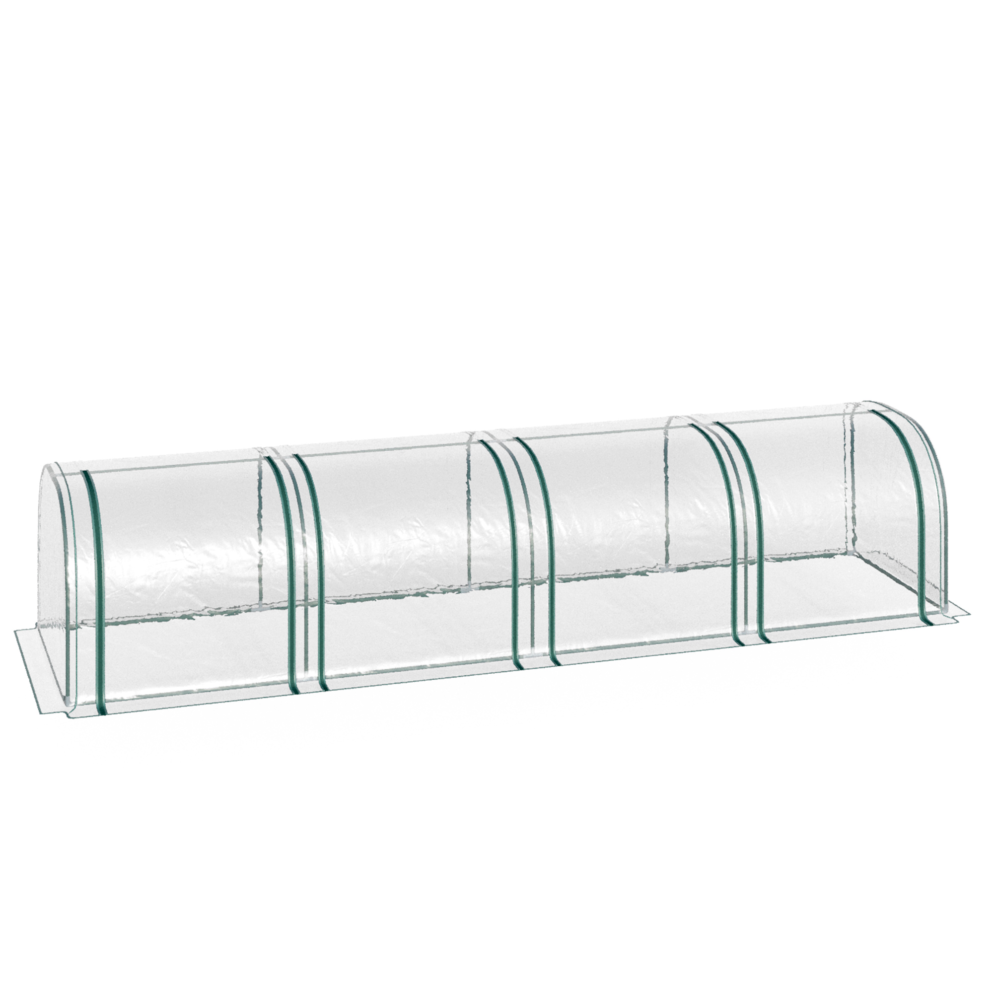 Tunnelgewächshaus, 4 Fenster mit Reißverschluss, Stahlrahmen, robuste Plane, transparent, 395 x 100 x 80cm
