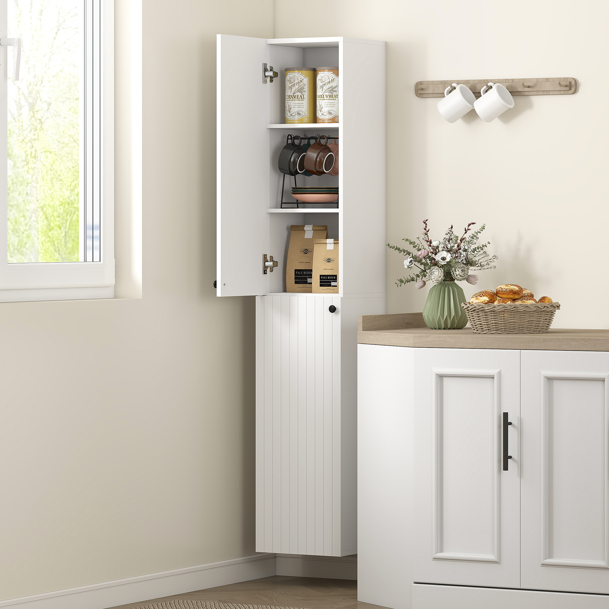 Wandmontierter Badezimmerschrank, lackierte Oberfläche, 6 Regale, MDF, Weiß