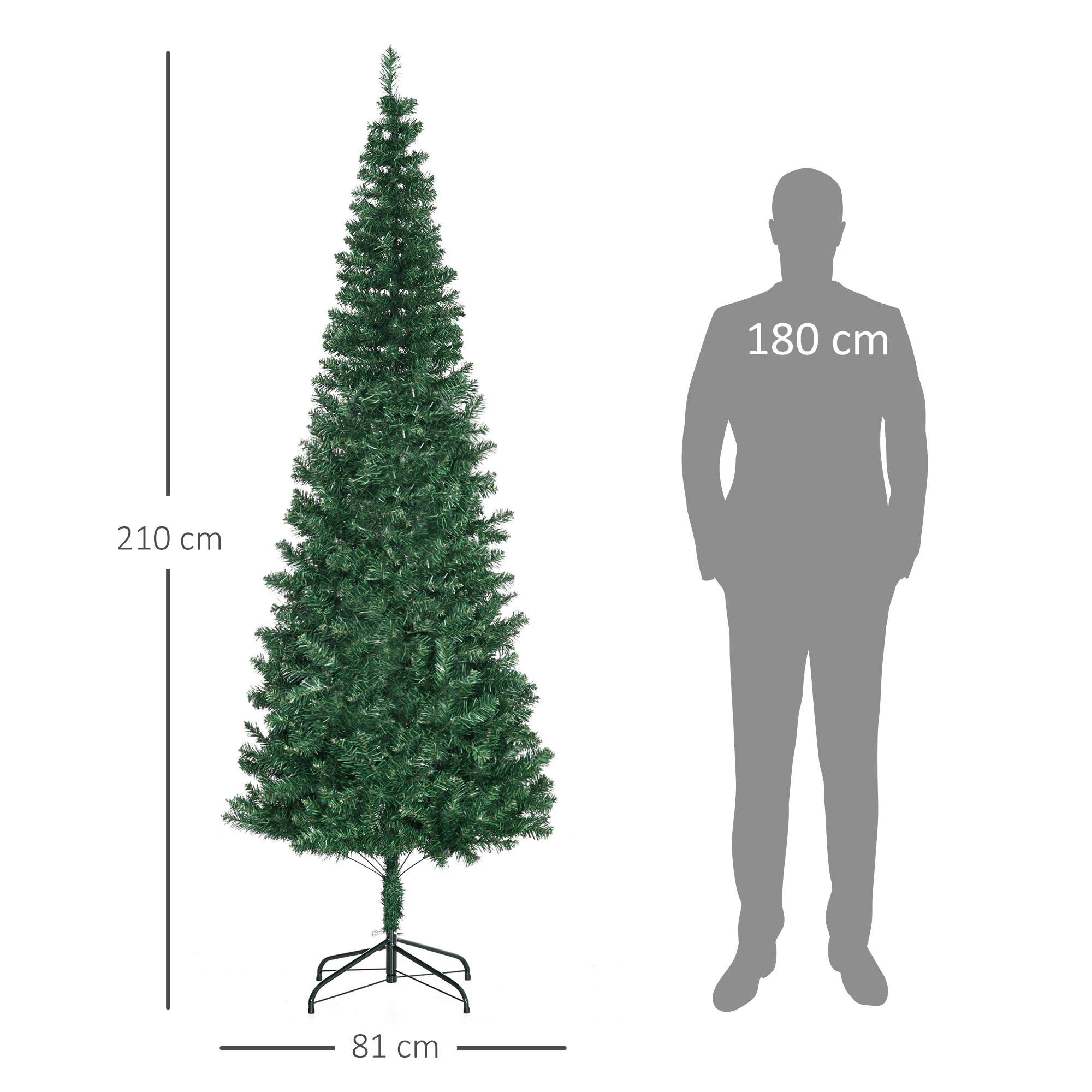Weihnachtsbaum Kunsttanne künstlicher Christbaum, inkl. Standfuß, LED´s, 2,1 m, 1 Weihnachtsstern, Grün
