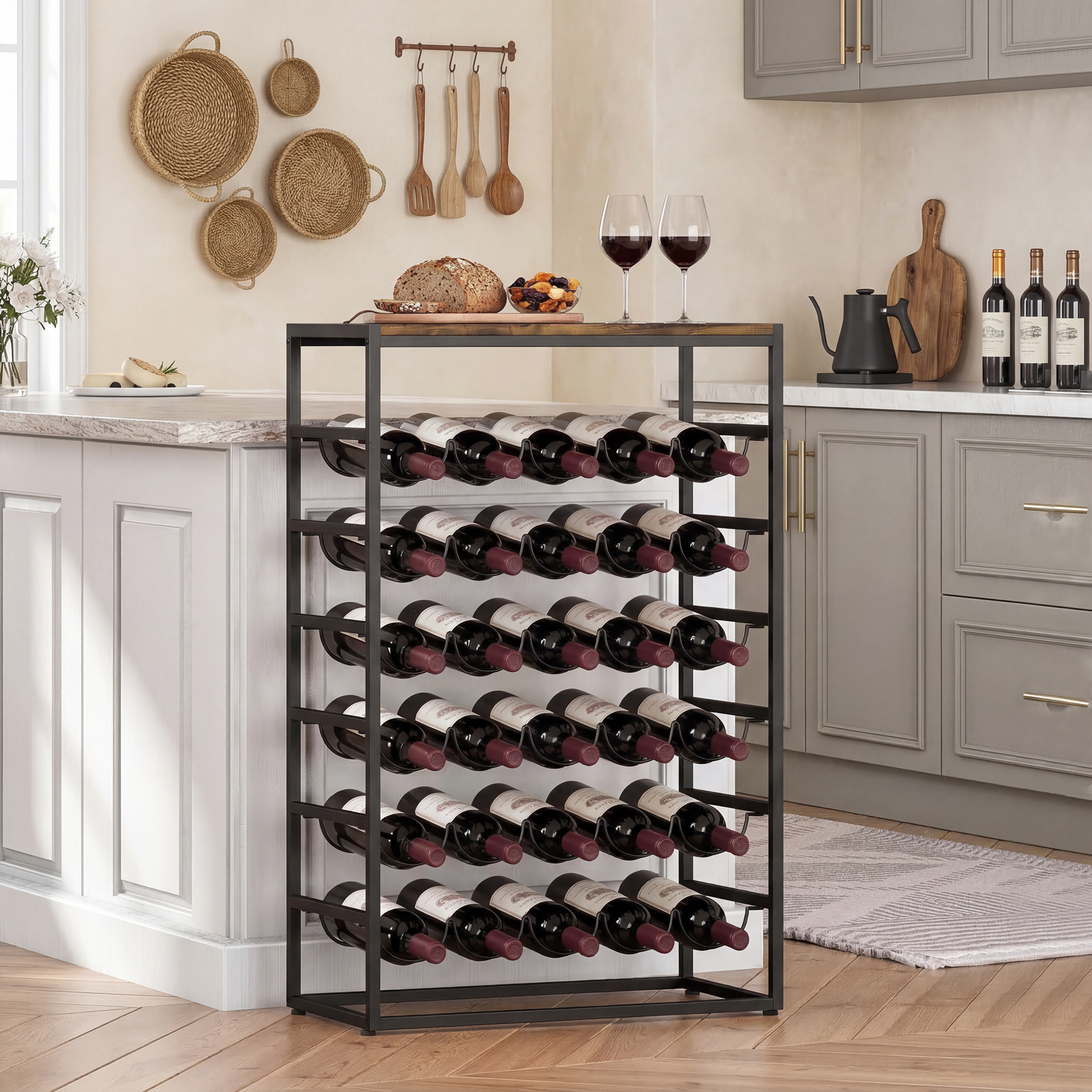 Weinregal für 30 Flaschen freistehendes Flaschenregal aus Metall für Keller Lagerraum 59 x 30 x 88,5 cm Rustikal-Braun