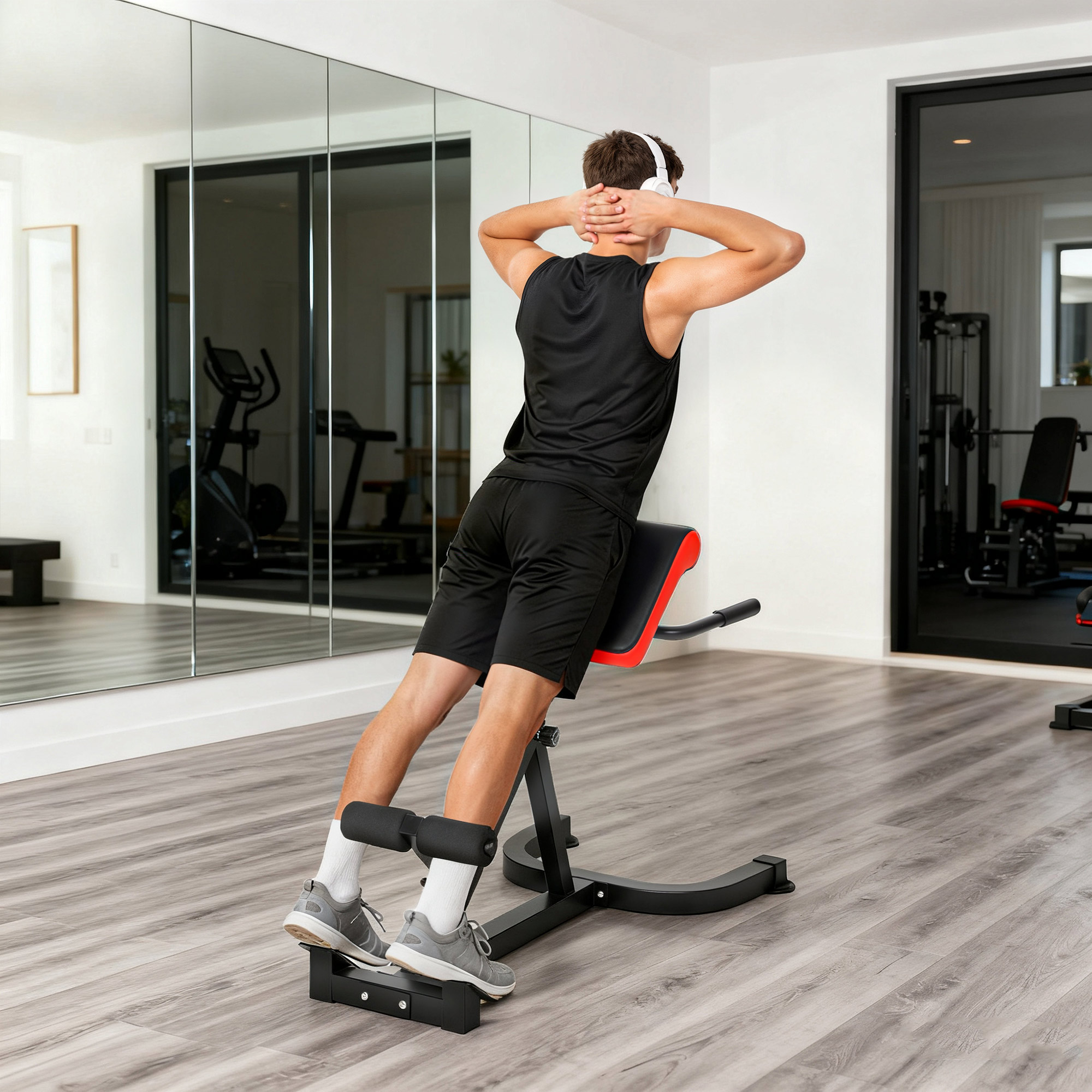 Trainingsstuhl, Fitnessbank, Hantelbank, Stahl, verstellbar, Griffe, Rot+Schwarz