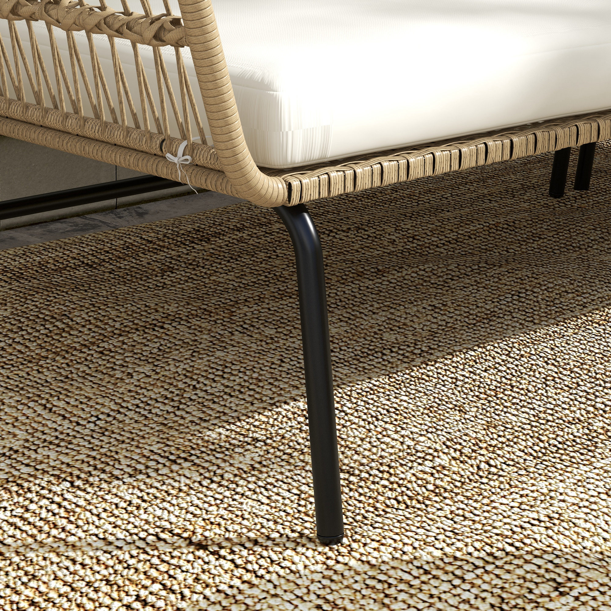 Gartensitzgrupp Loungemöbel-Set, PE Rattan, 122 x 79 x 75 cm, Natur + Cremweiß