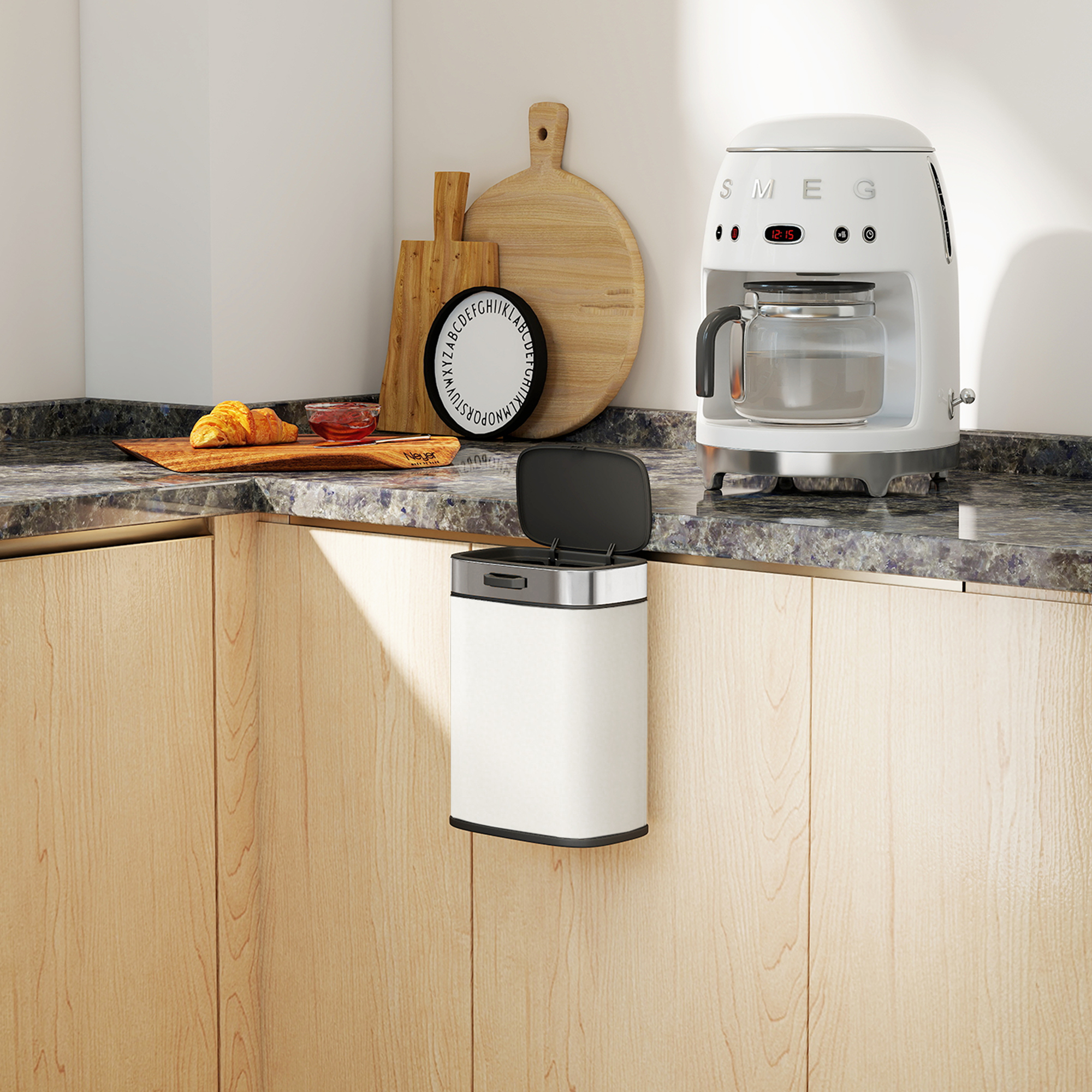 5 L Mülleimer, freistehend oder hängend platzierbar, Edelstahl, Cremeweiß