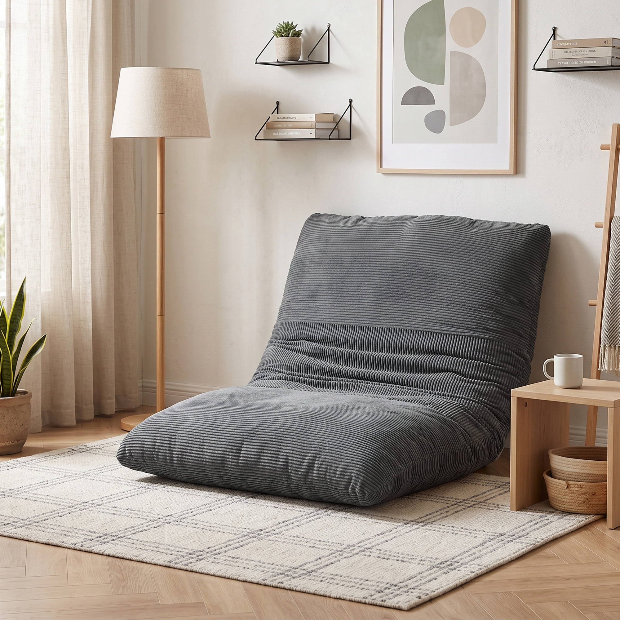 2-in-1 Bodensessel aus Cord, klappbares Bodensofa zum Lesen, Gaming & Meditieren, Schlafsofa für Schlafzimmer