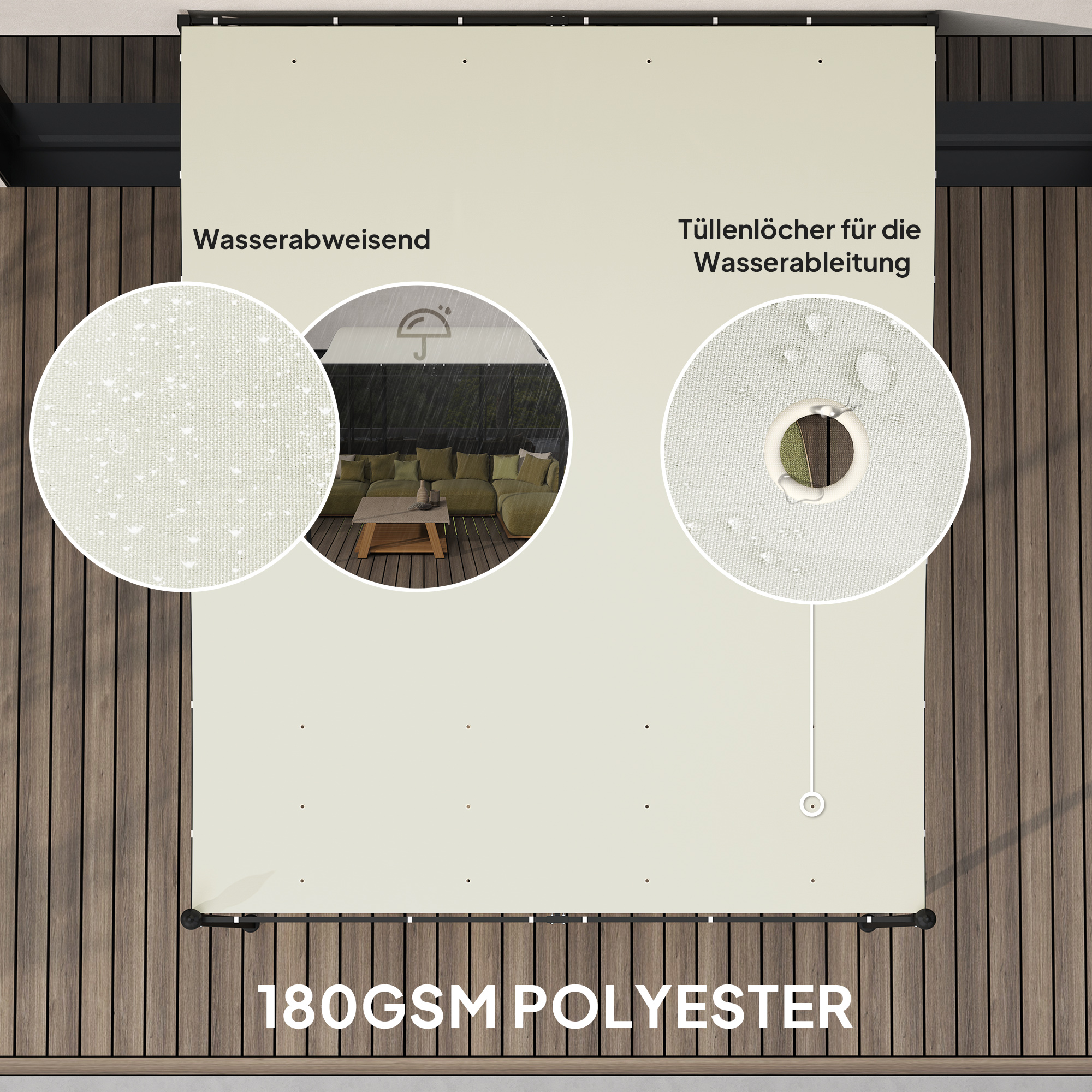 3 x 2,5 m Pergola, Wandmontierter Garten-Pavillon, wasserbeständig, Metallrahmen, Ablauflöcher, Schattendach, Cremeweiß