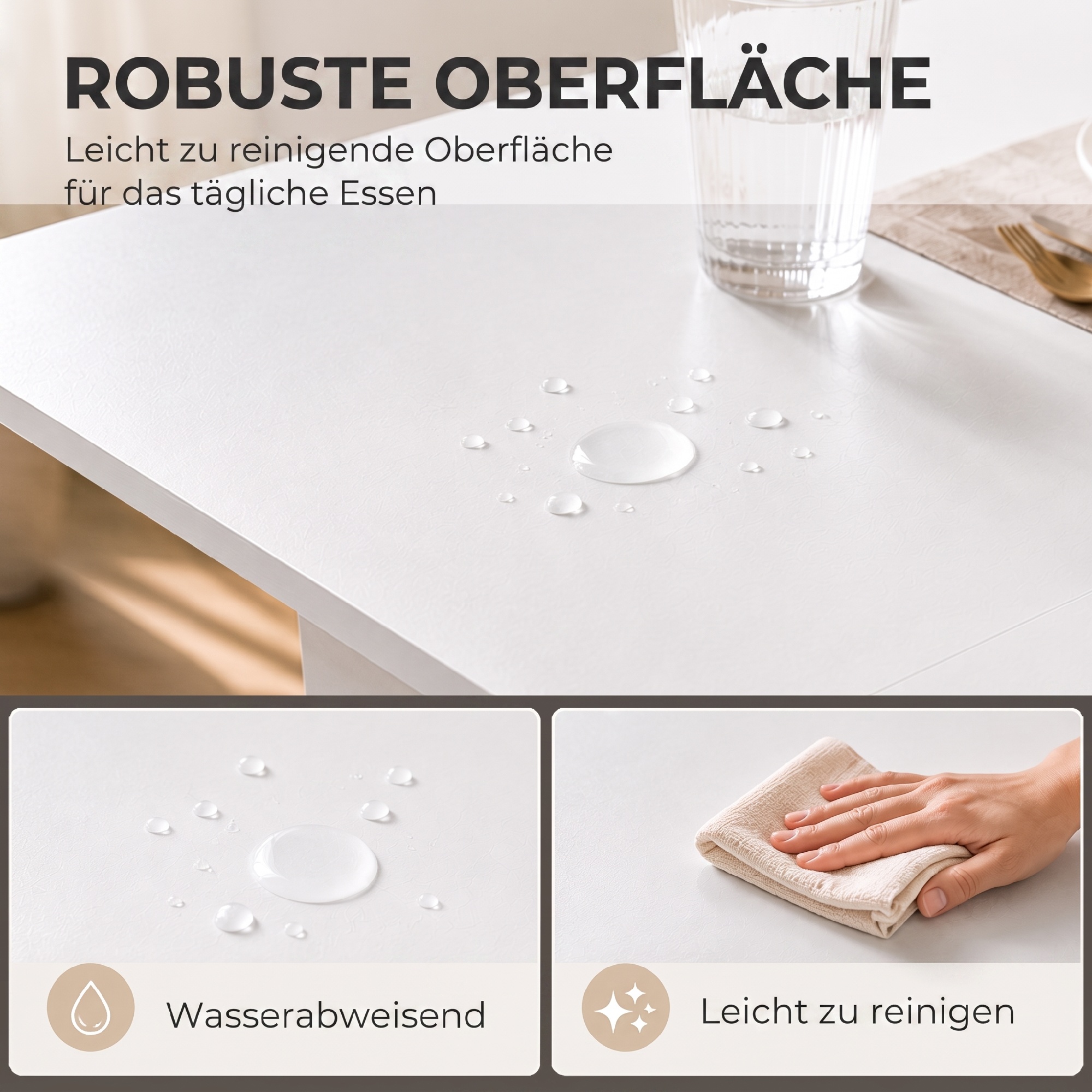 Klappbarer Esstisch, rollbarer Küchentisch mit Schubladen und Schrank, Weiß