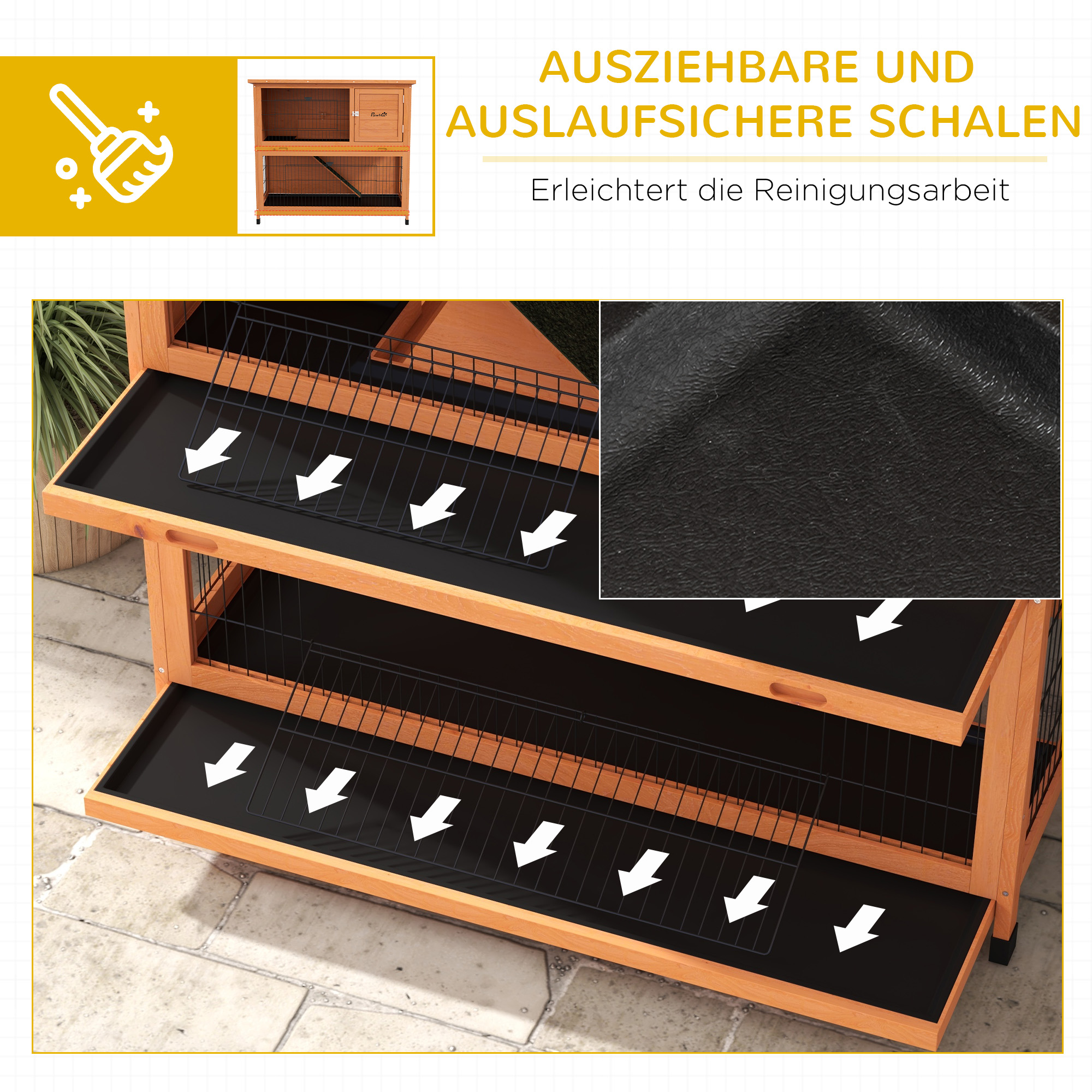 Kleintierstall Kleintierhaus Nagerstall, wetterbeständig, 2 Bodenwannen, 123 x 63 x 112 cm, Orange