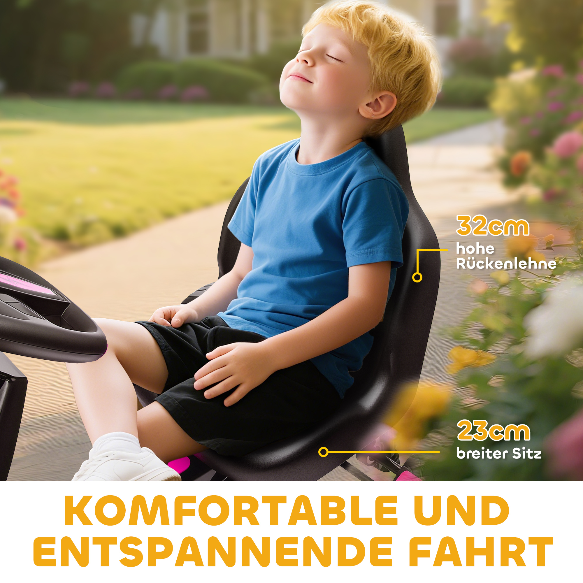 Gokart mit Pedalen, Tretauto für Kinder mit Bremse, rutschfeste Räder, Metallrahmen, 3-6 Jahre, Rosa