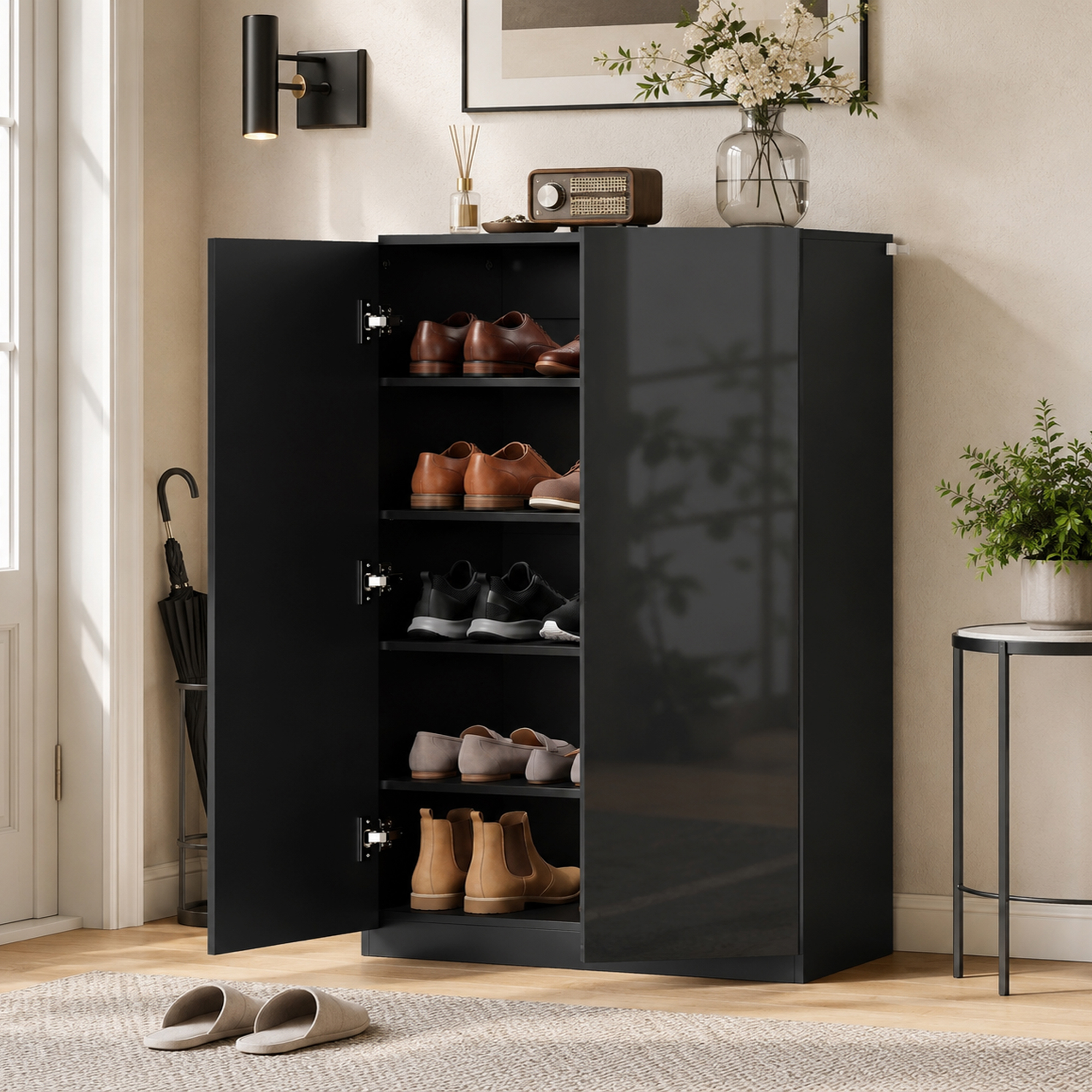 5-stufiger Schuhschrank für 20 Paar Schuhe, verstellbare Regale, für Eingangsbereich, Flur, Schwarz