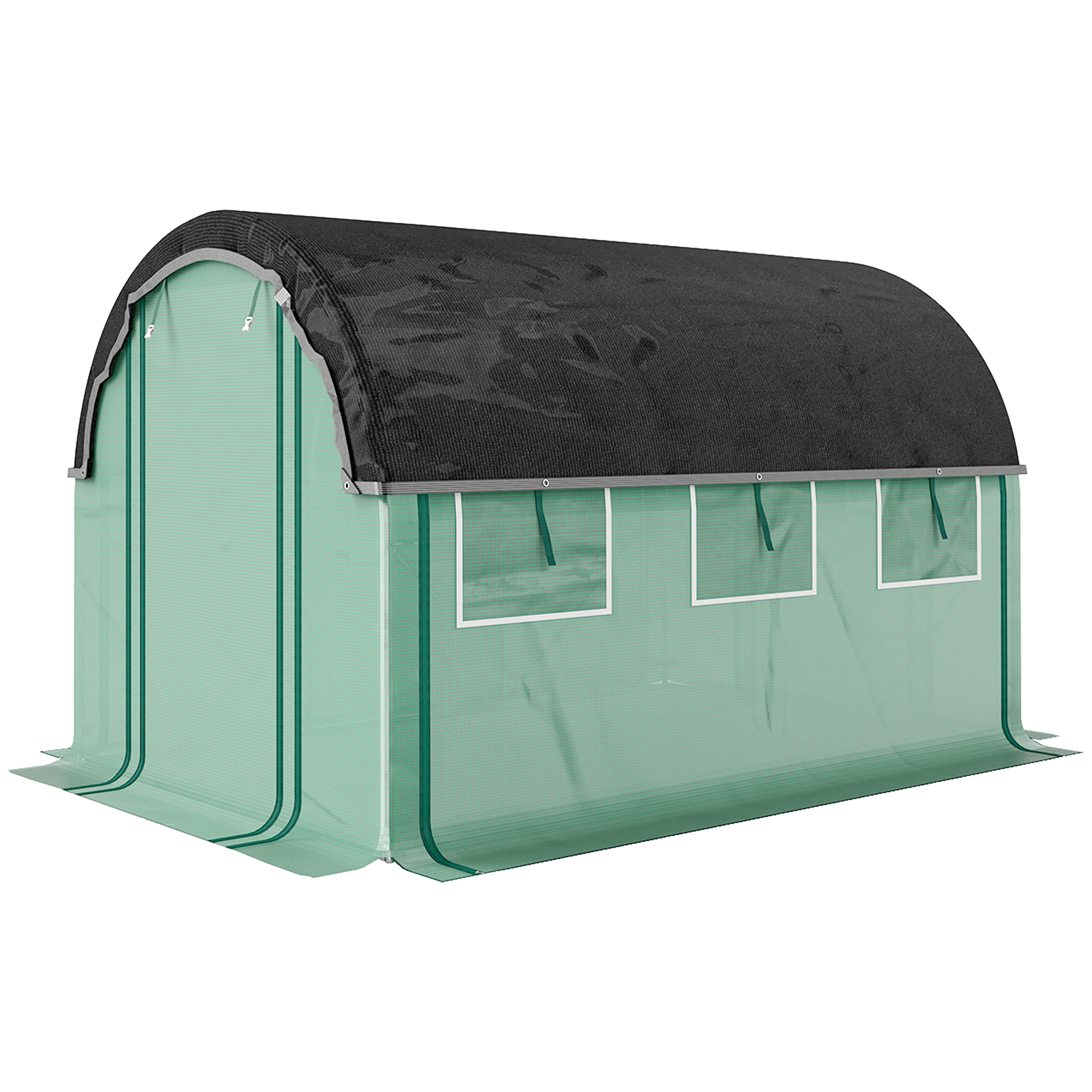 3 x 2 x 2 m Polytunnel-Gewächshaus mit Sonnenschutznetz, rollbaren Seitenwänden, Kunststoff-Abdeckung, Stahlrahmen, Grün