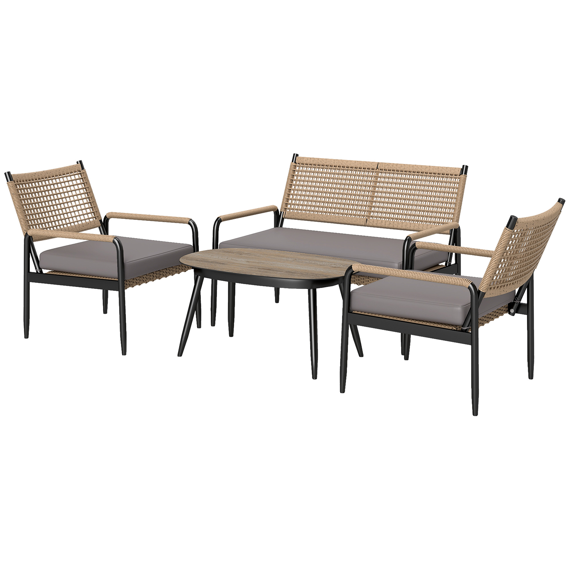 Gartenmöbel Set aus Polyrattan Lounge-Set mit 2er Sofa Sessel Glastisch Kissen für 4 Personen Dunkelgrau+Gelb Gartenmöbel Set aus Polyrattan Lounge-Set mit 2er Sofa Sessel Glastisch Kissen für 4 Personen Dunkelgrau+Gelb