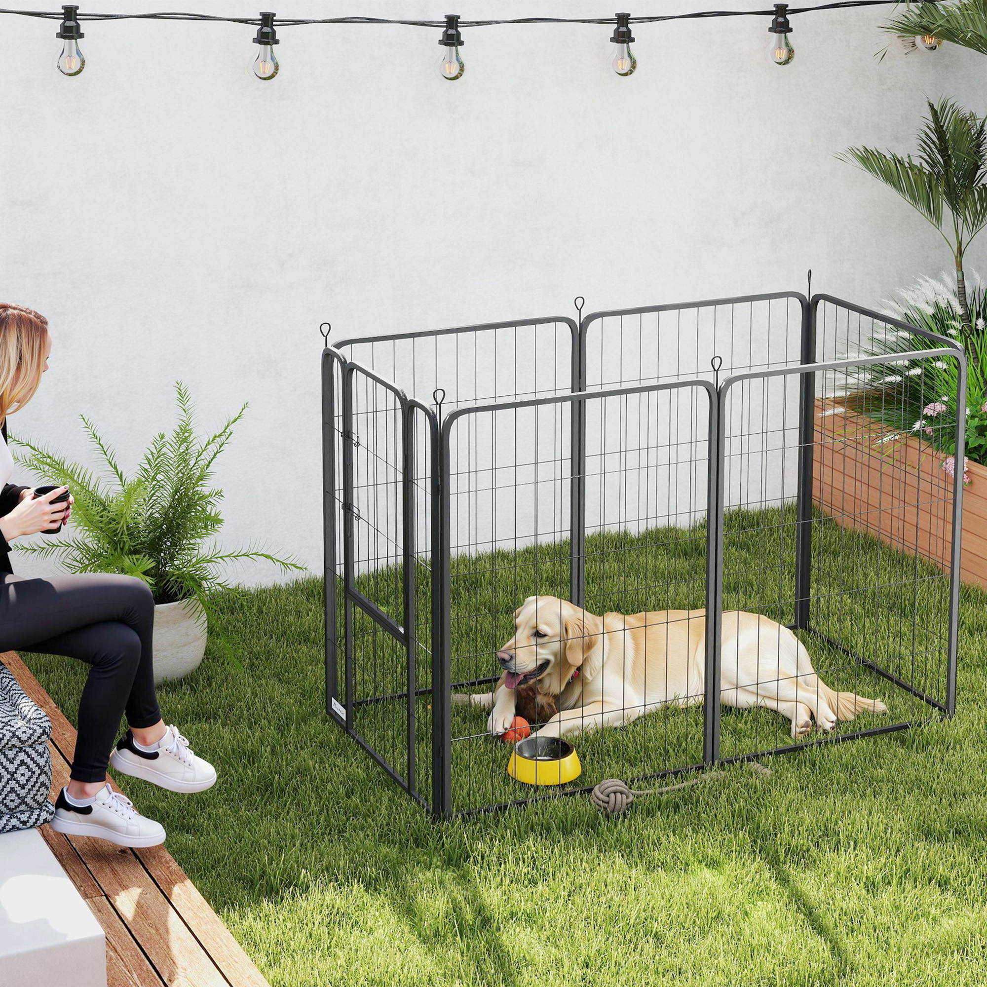 Laufstall für Hunde mit 6 Paneelen, robust, mit sicherer Tür, für drinnen und draußen, für Garten, Camping, 100 cm hoch