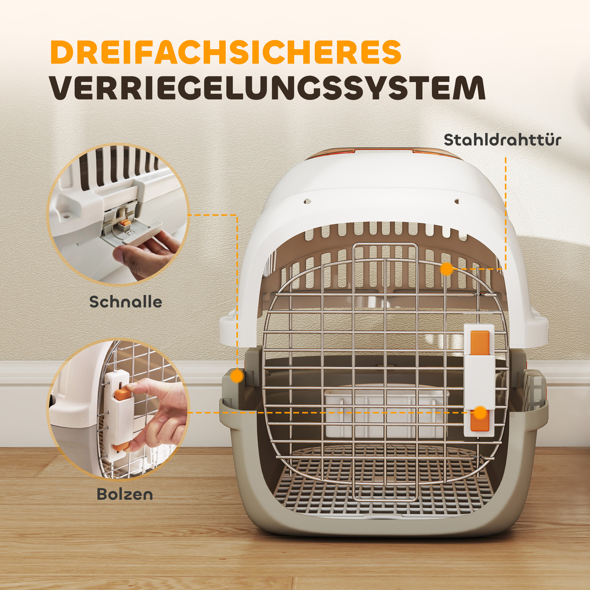 Transportbox Hundetransportbox für Katze Miniaturhunde bis 4kg Hundebox mit Dachöffnung Futternapf 49x32x31cm Hellgrau