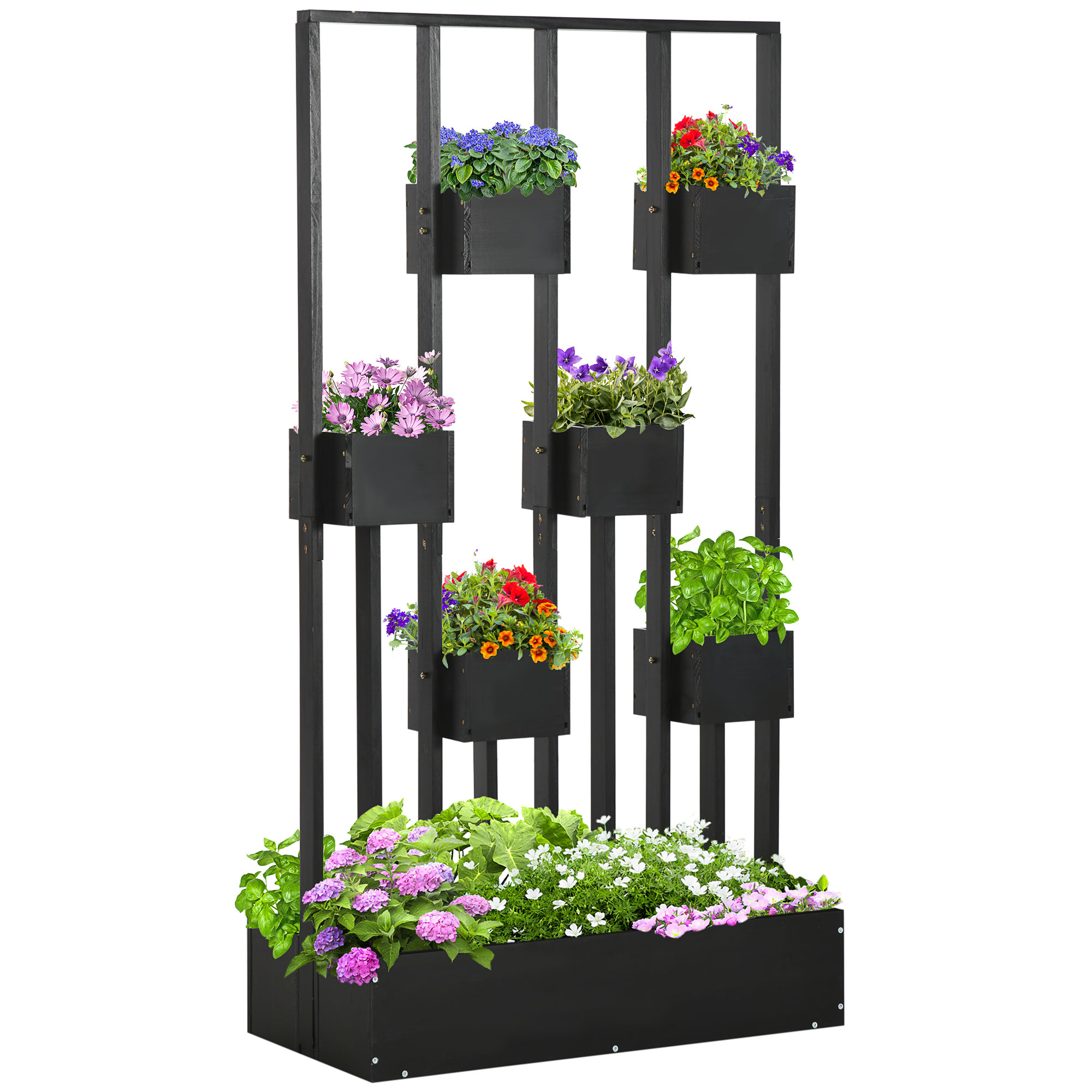 Pflanzkasten-Kombination, modulares Design, Standrahmen, Naturholz, schwarz, 90 x 45 x 170 cm