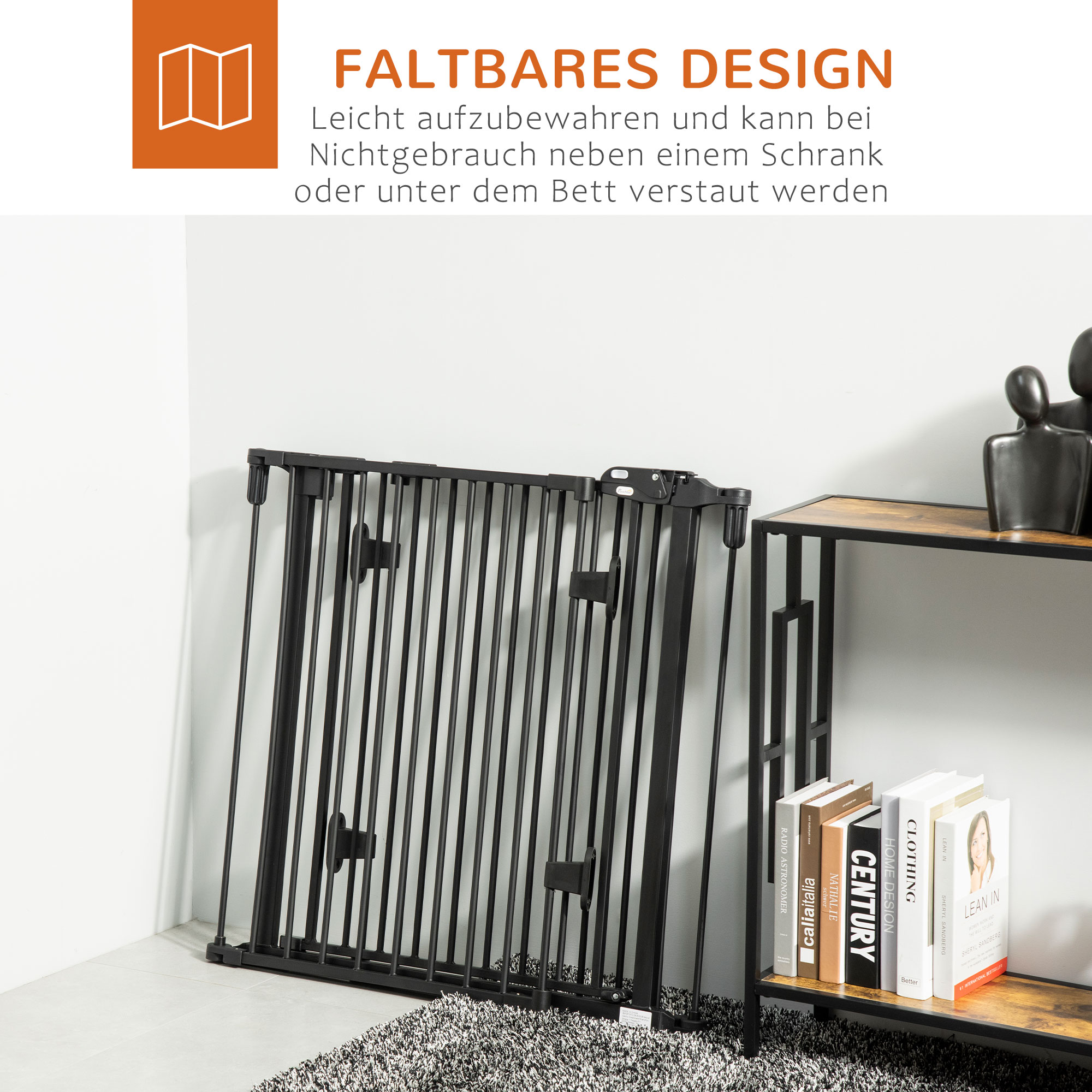 Absperrgitter Hund Freistehendes Verstellbares Schutzgitter 202,5 x 76 cm Hundegitter Klappbar Türschutzgitter Hundeabsperrgitter für Treppen, Türen, Küche, Flur, 3 Paneelen, Schwarz