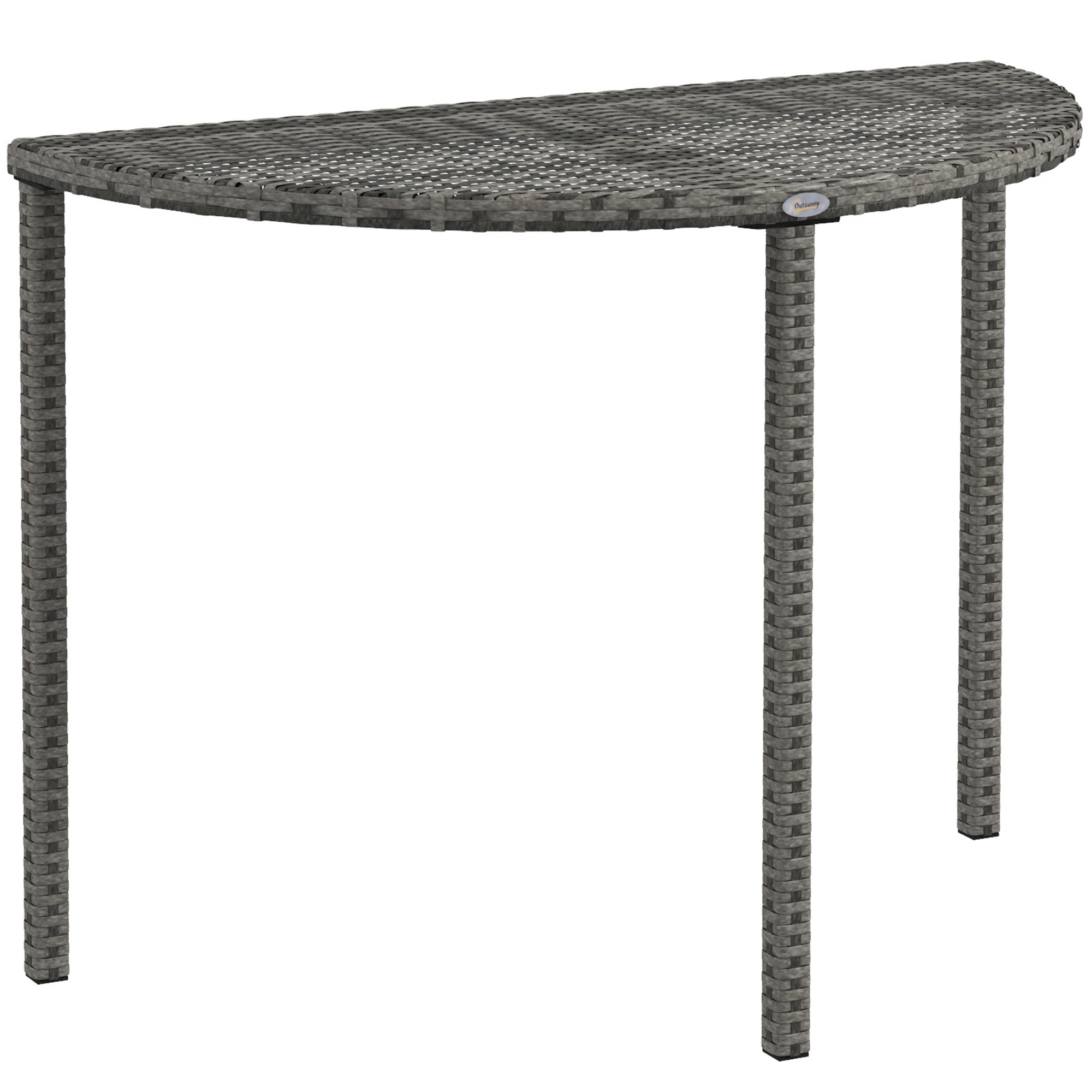 Balkontisch, halbrund, Polyrattan+Metall, 100x50x74 cm, Grau