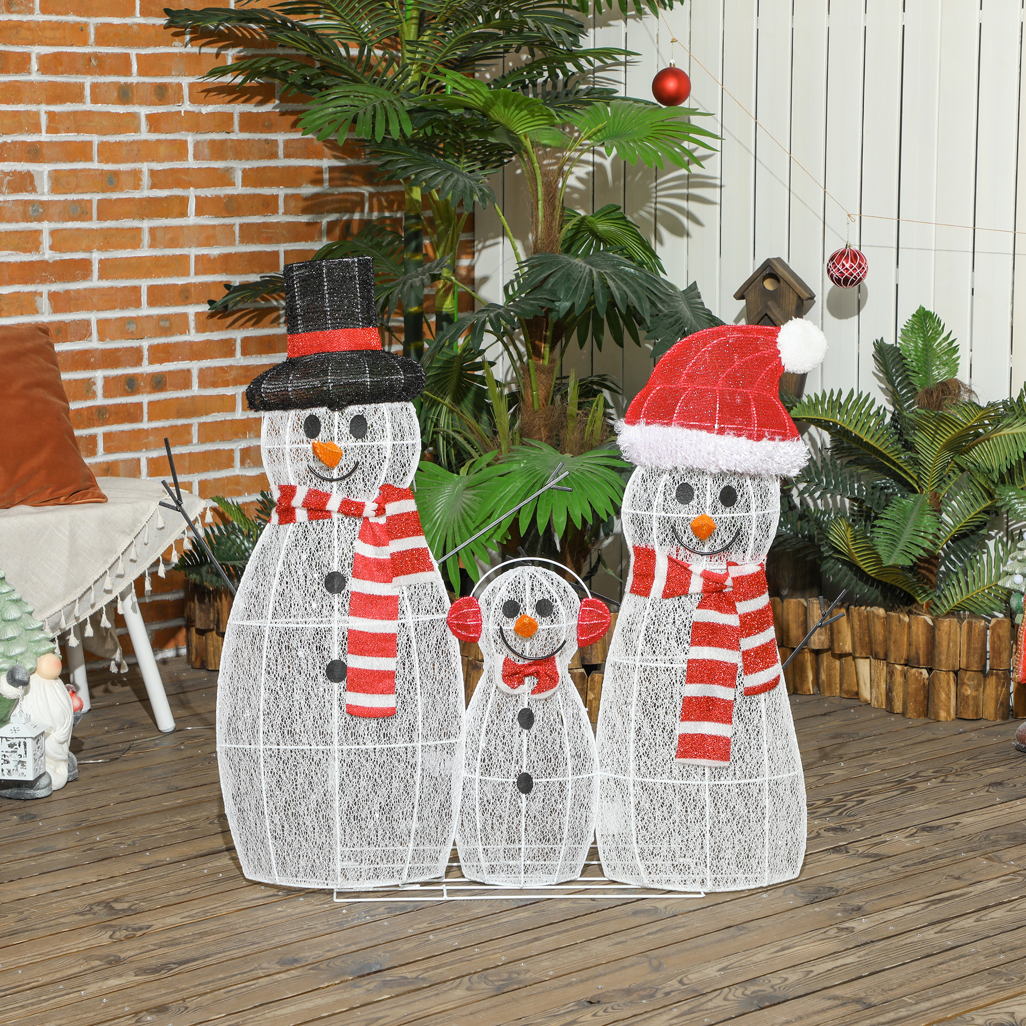 Schneemannfamilie, 148 LEDs, Weihnachtsbeleuchtung, wetterfest, glänzend, Weiß