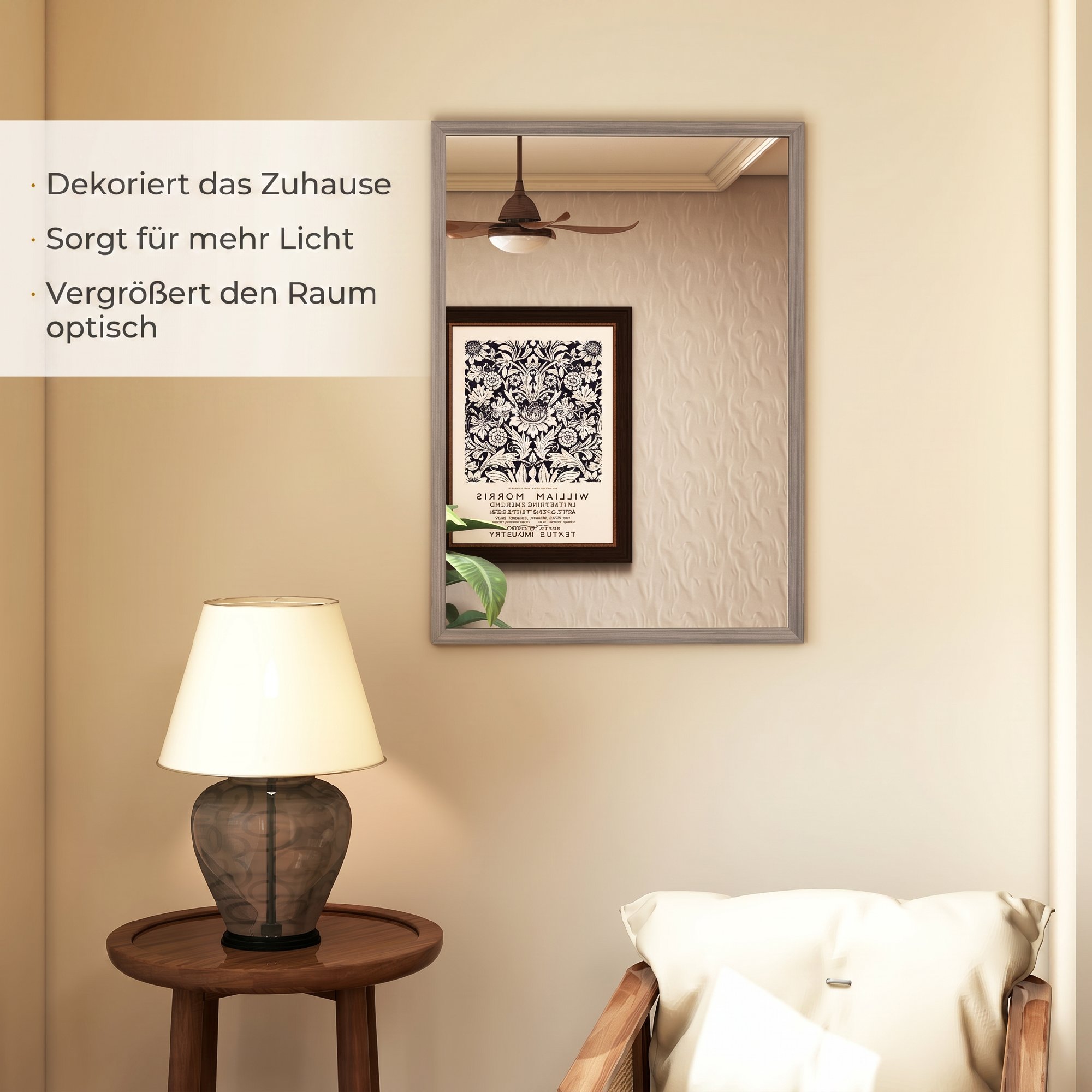 Wandspiegel, 50 x 70 cm, Rahmen in Holzoptik, einfache Montage, inkl. Schrauben
