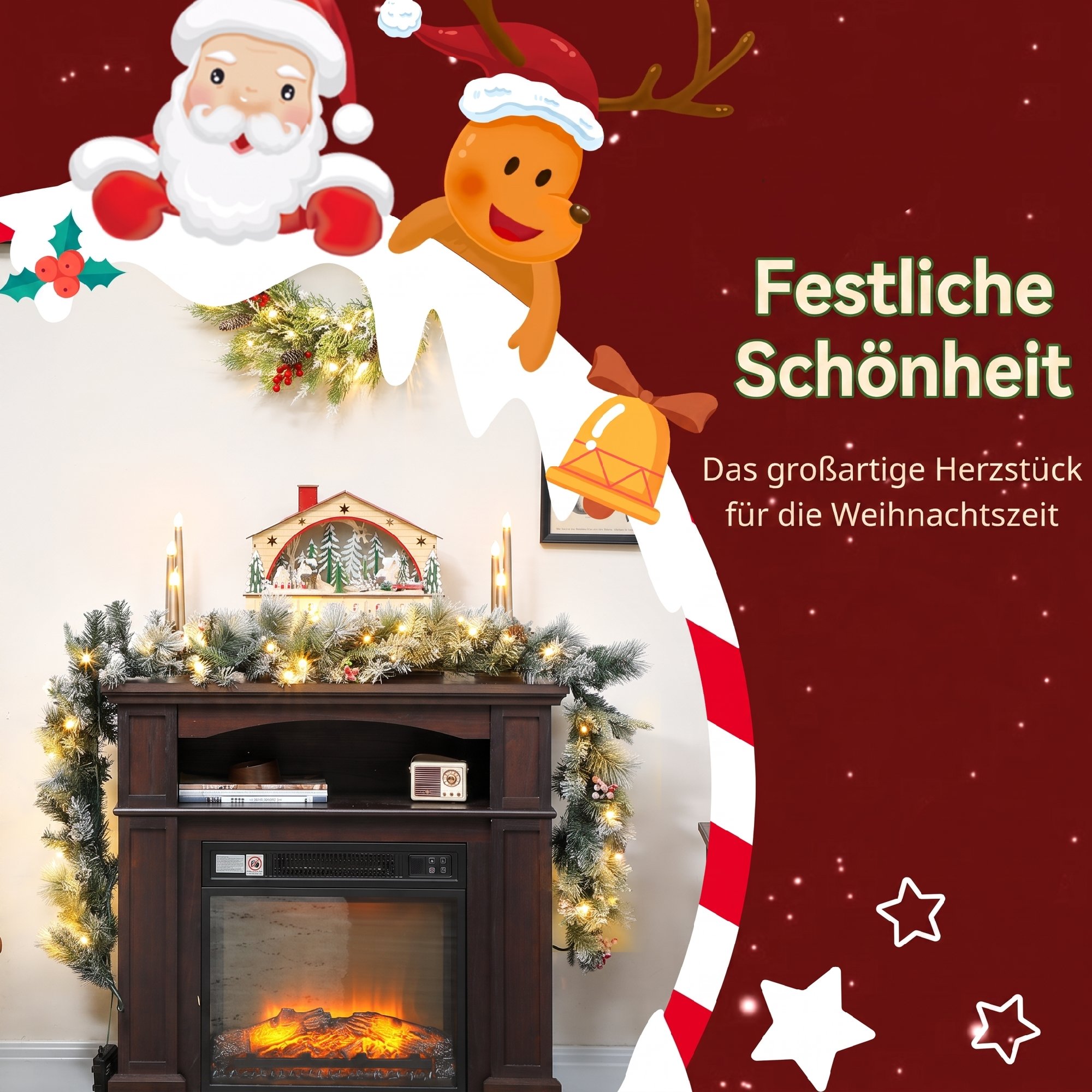 Weihnachtsgirlande mit 216 Schneebestäubten Zweigen, 50 LED-Lichtern, Ø25x180 cm, Grün & Weiß