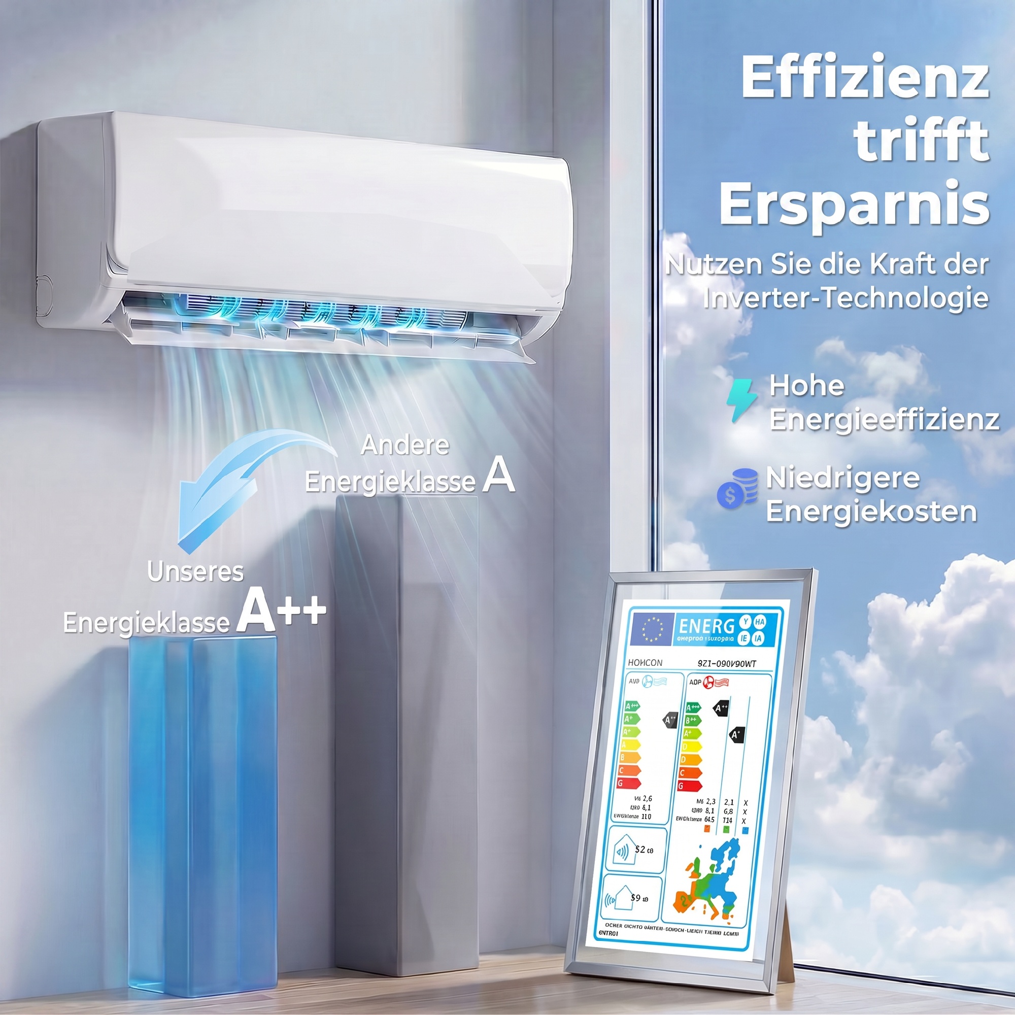 9000 BTU Mini-Split-Klimaanlage & Wärmepumpe, WLAN-fähige Inverter-Klimaanlage mit Installationskit