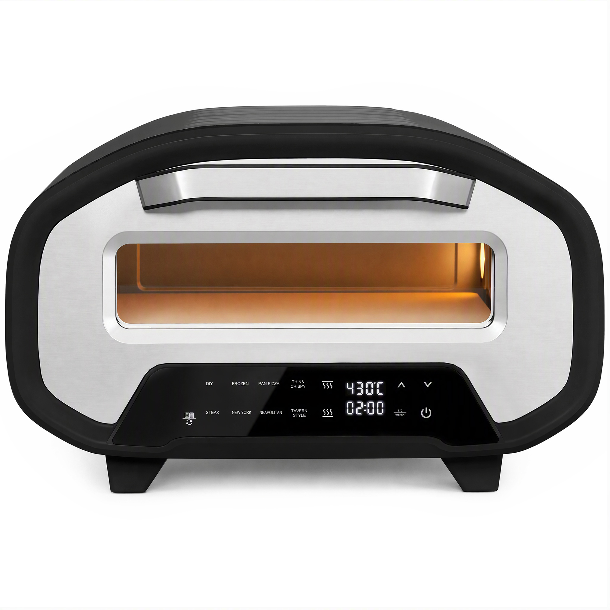 Pizzaofen für innen, 12 Zoll elektrischer Pizzaofen mit 8 Programmen, 430 °C, Timer, Keramikstein, 2200 W