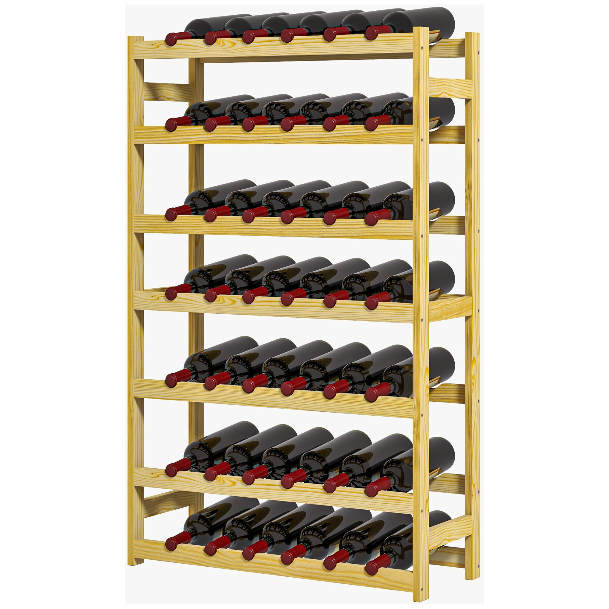 Weinregal, 7 Etagen, für 42 Flaschen, Kippschutz, Kiefernholz, 63x25x102cm, Natur