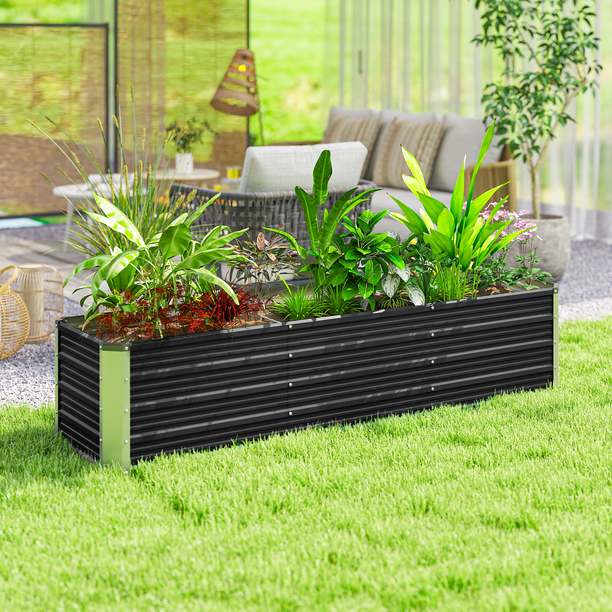 Hochbeet aus Stahl Gartenbeet Pflanzkasten Blumenkasten Blumenkübel mit Handschuhe Grau 183 x 47 x 40 cm
