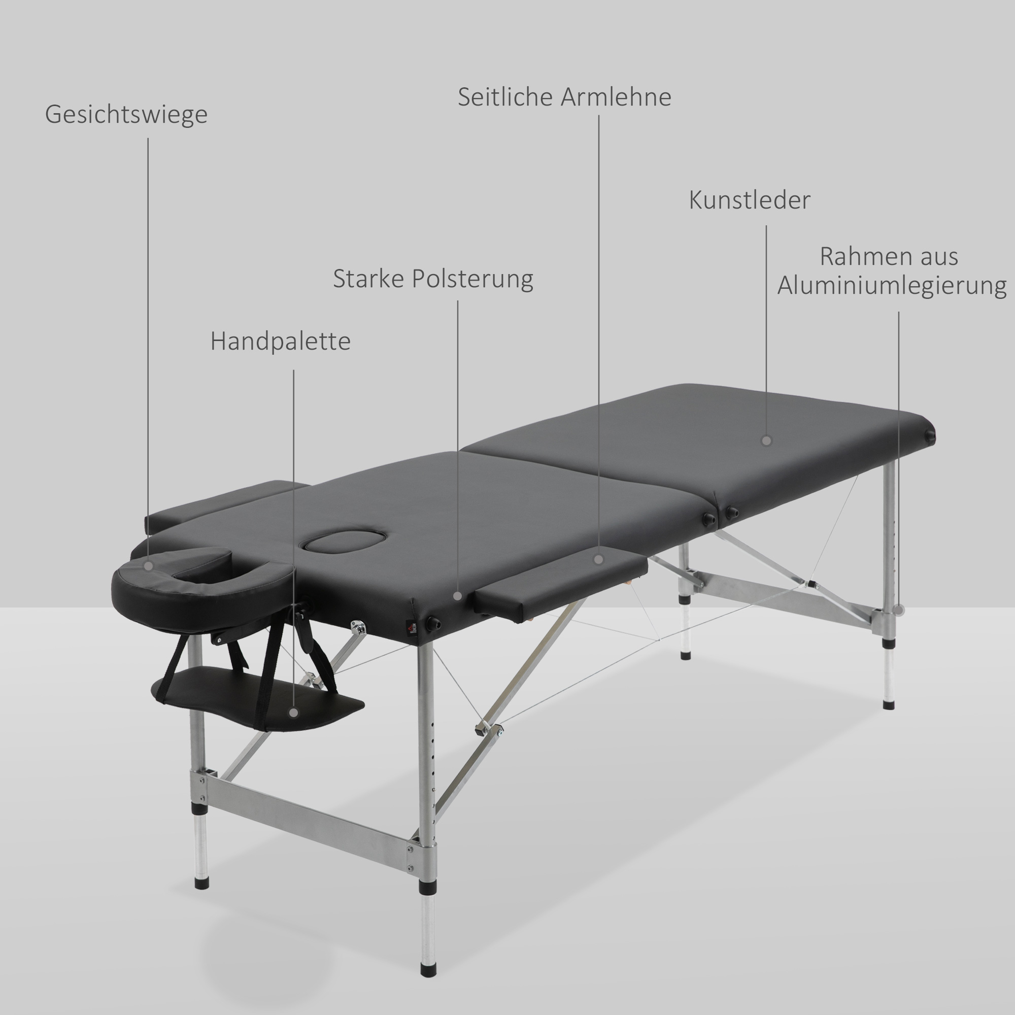 Massageliege klappbar, inkl. Gesichtsöffnung, Armlehnen, Handablagen, Massageliege mobil, 185 cm x 70 cm x 82 cm