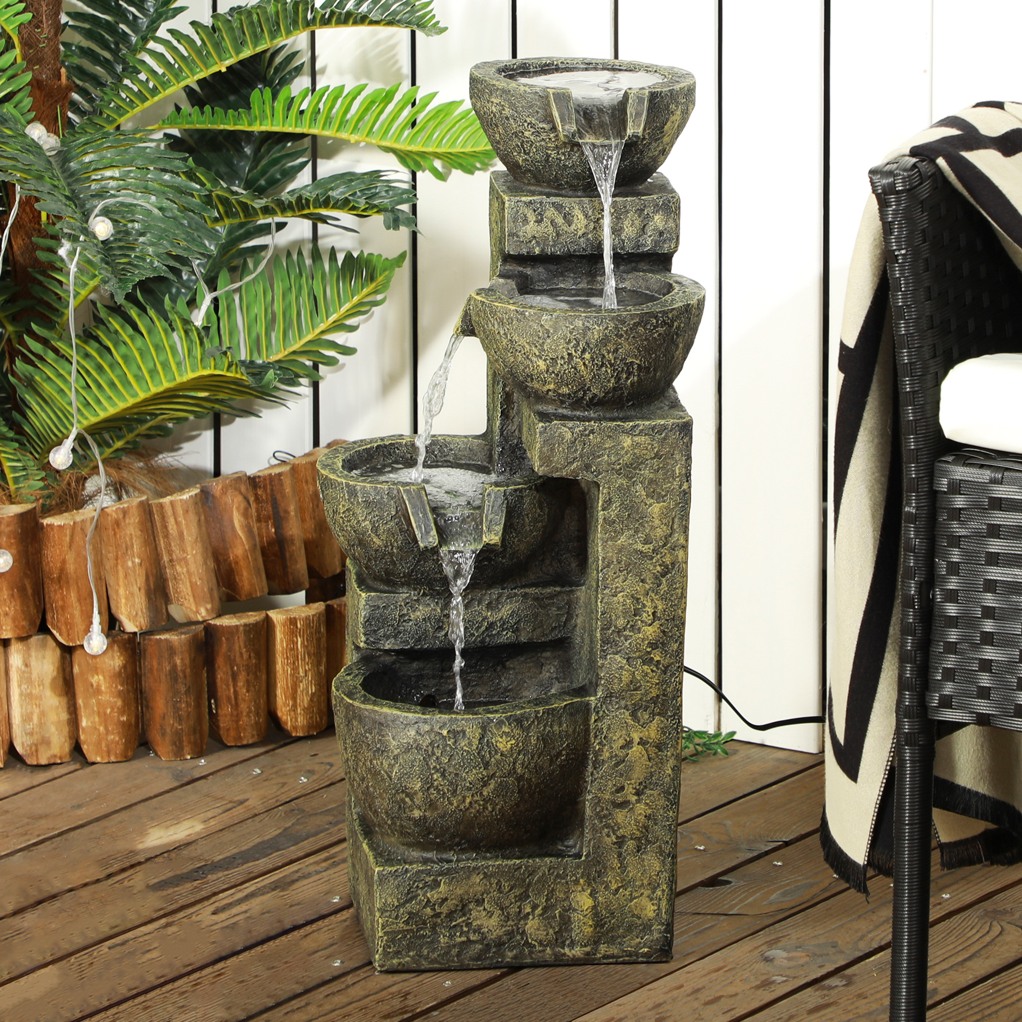 Gartenbrunnen Wasserbrunnen Brunnen, verstellbare Geschwindigkeit, 25 x 24 x 60 cm, Schwarz