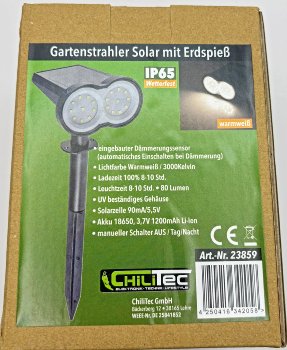 LED Solar Gartenstrahler mit Erdspieß, 80lm, Dämmerungssensor, IP65