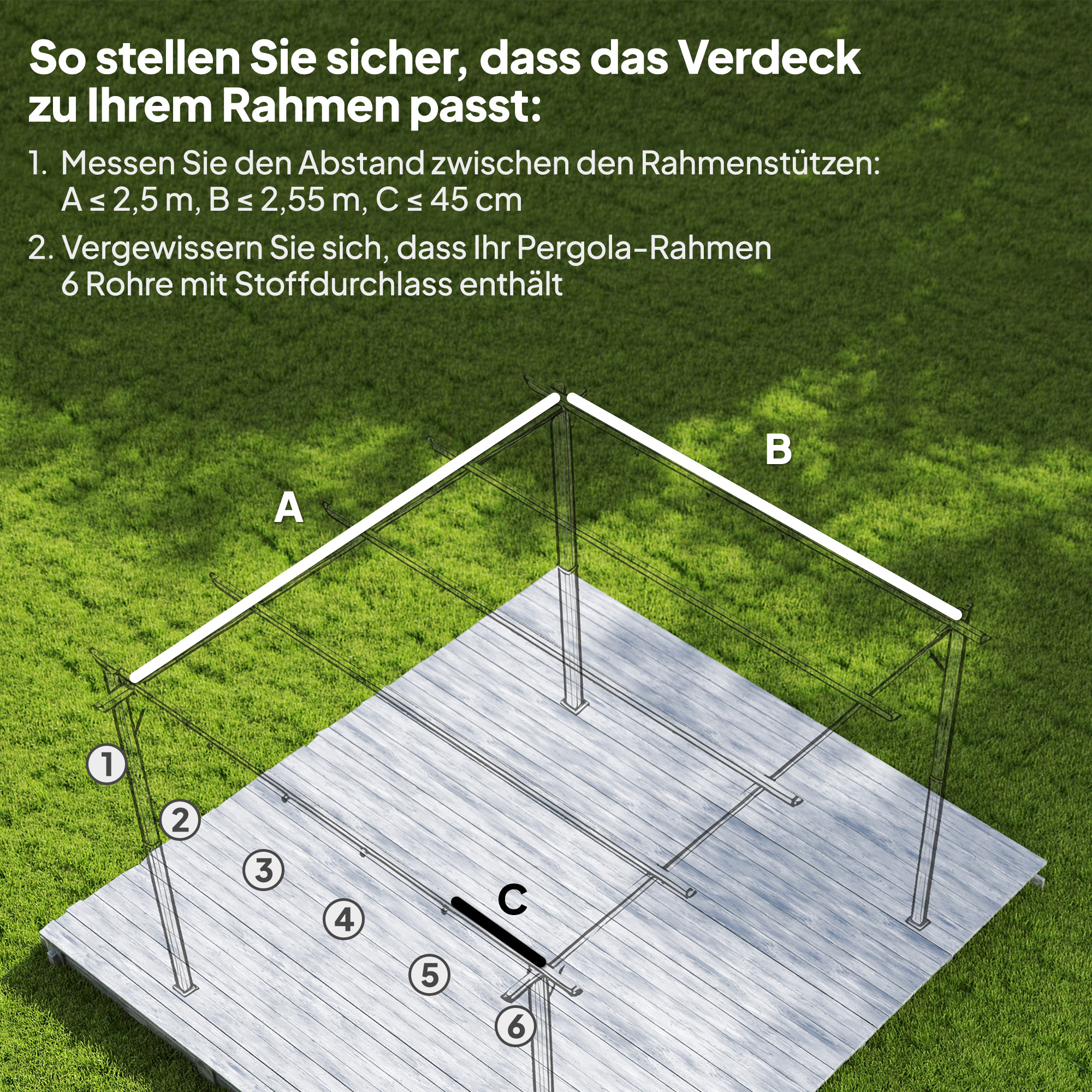 Ersatzdach für 3 x 3 m Pergola, einziehbar, mit Regenabflusslöchern, wetterfest, Polyester, Braun