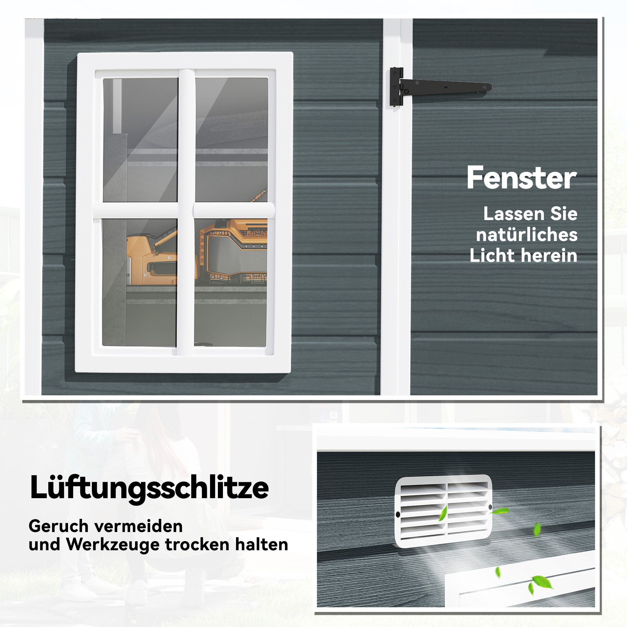 Gerätehaus 3,2m², Geräteschuppen mit Pultdach, 303x123x197cm mit Fenster Abschließbar Tür Belüftungsöffnung Boden
