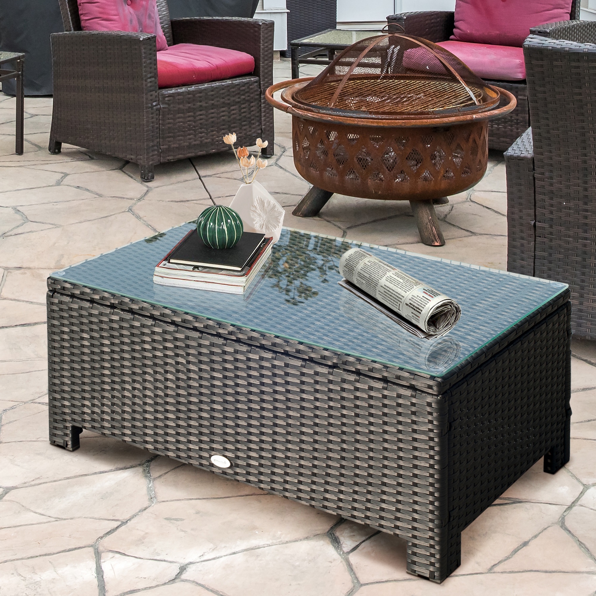 Garten Beistelltisch Couchtisch Gartentisch Balkontisch Polyrattan Schwarz 85 x 50 x 39 cm