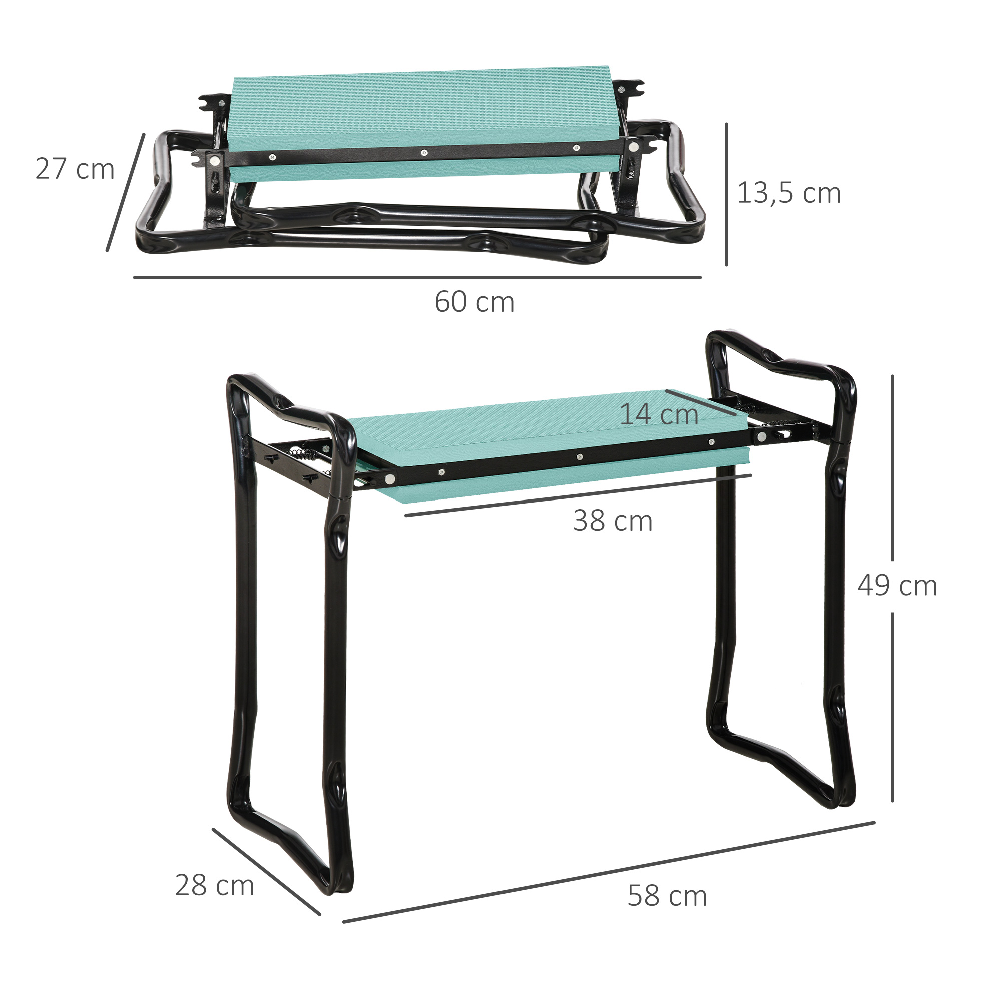 Kniebank für Gartenarbeit Klappbarer Gartenhocker Gartenbank Kniehilfe bis 150 kg EVA-Schaumstoff Stahl Dunkelgrün 58 x 28 x 49 cm