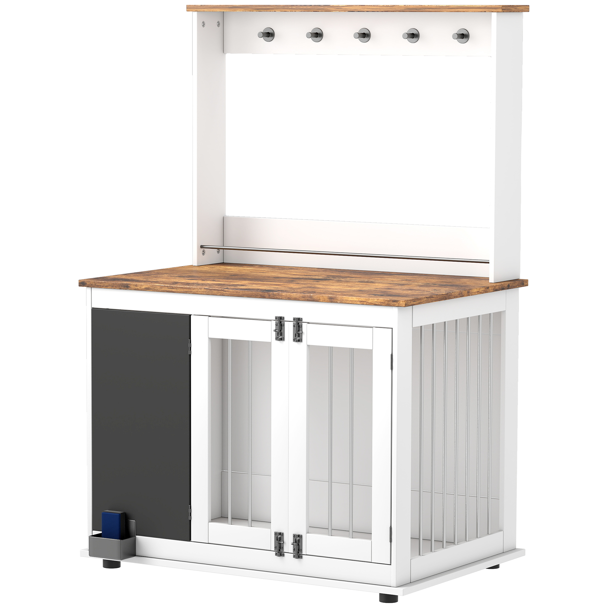 Hundebox mit Aufbewahrungsregal für Spielzeug, Haken für Leinen, Schreibtafel, Radiergummi, für große Hunde, Weiß