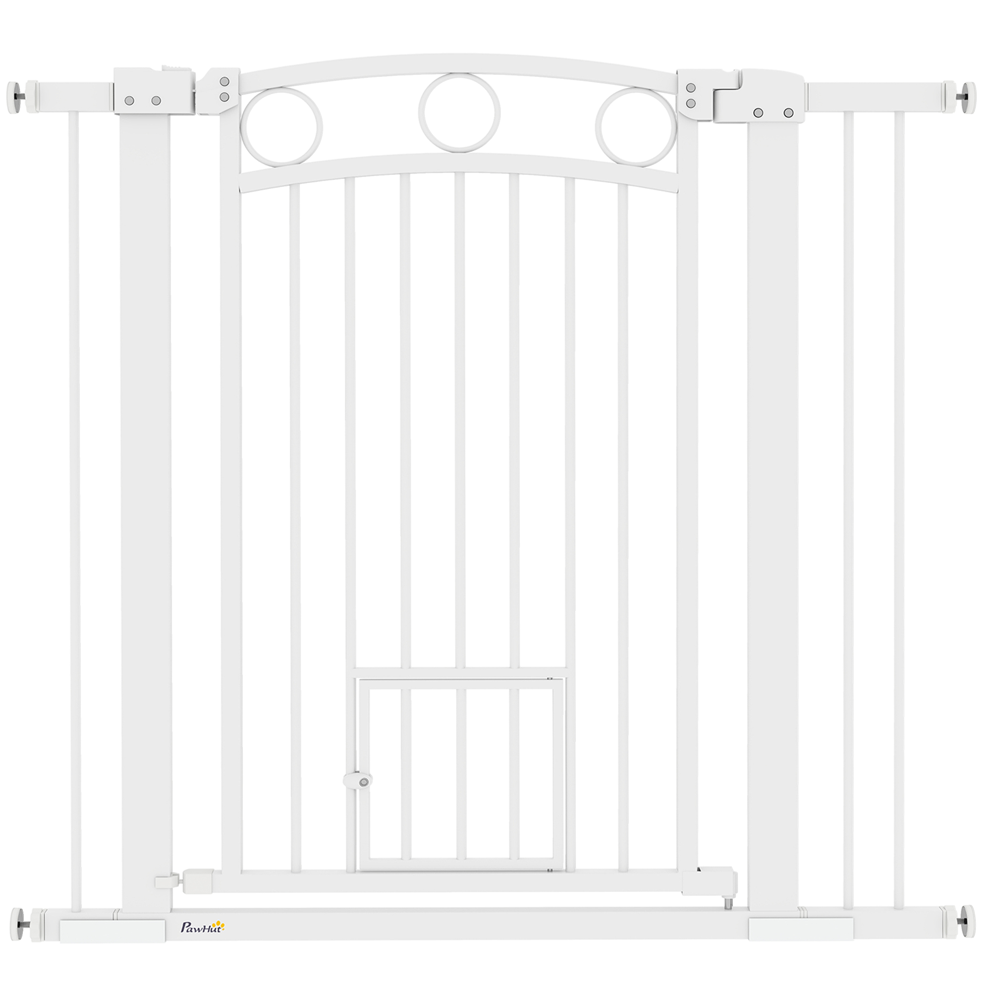 Haustiertor, 96 cm Treppengatter, verstellbare Breite 76-104 cm, mit Katzentür, für Treppen und Türöffnungen, Weiß