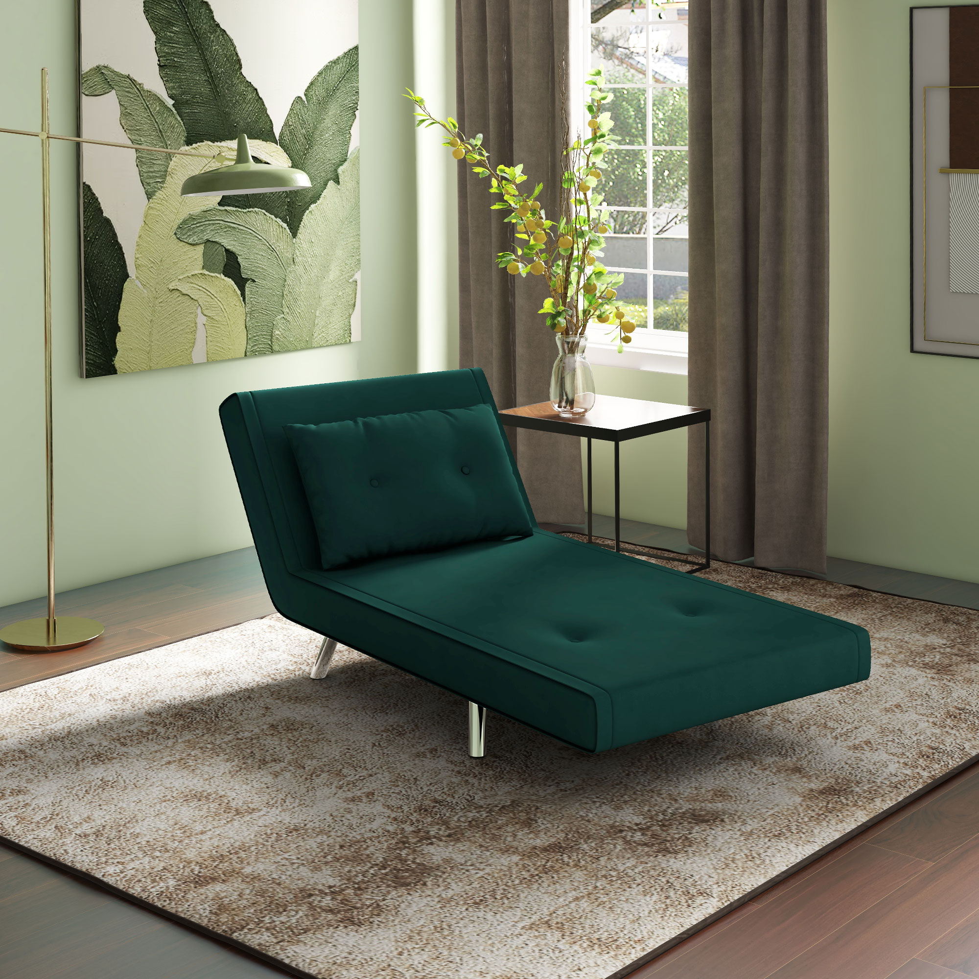 Liegesessel Sessel mit Liegefunktion Schlafsessel, Knopfheftung, Leinenoptik, 77 cm x 88 cm x 83 cm, Grün