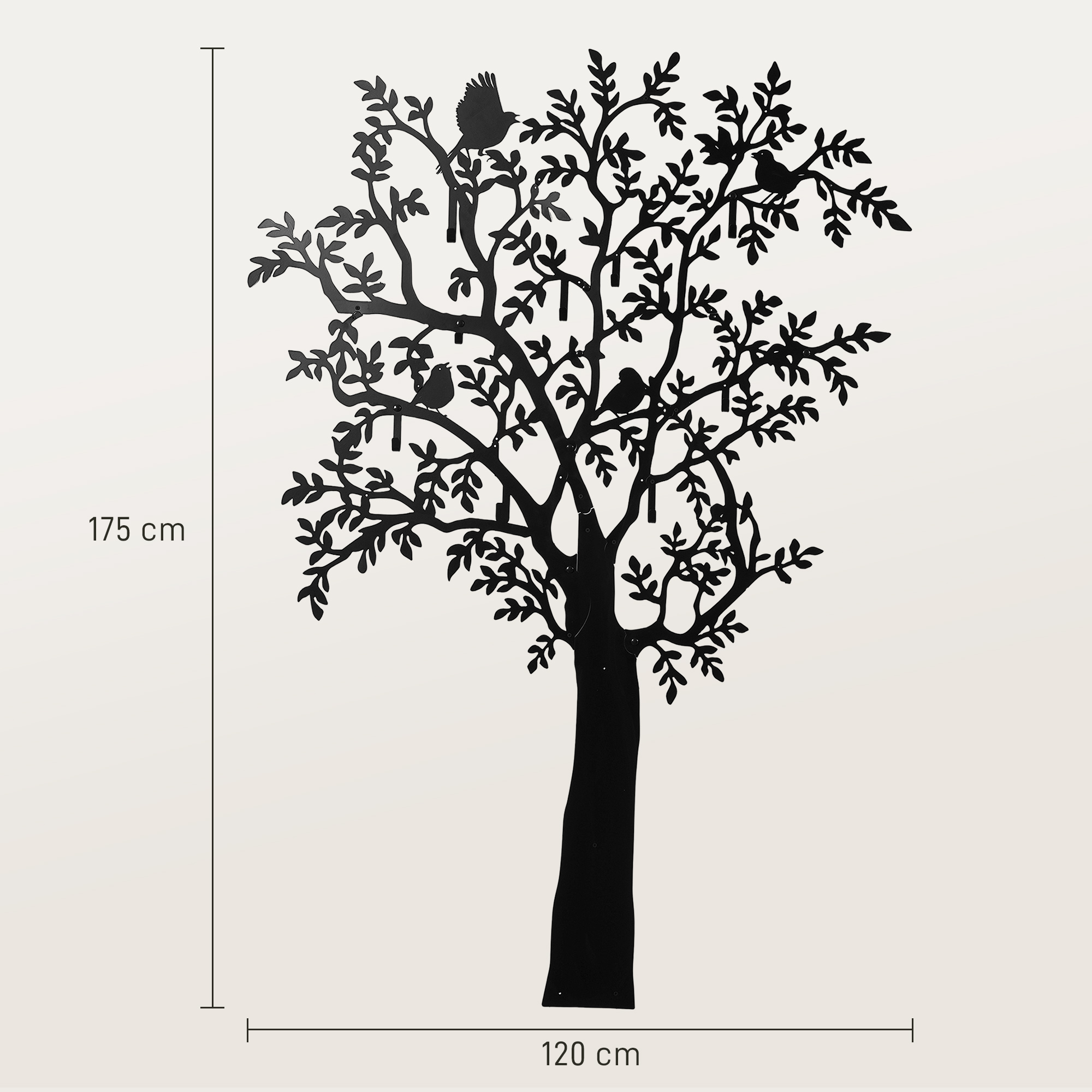 Wandgarderobe, Wandmontierter Mantelhaken, Baumdesign mit Vögeln, Schwarz