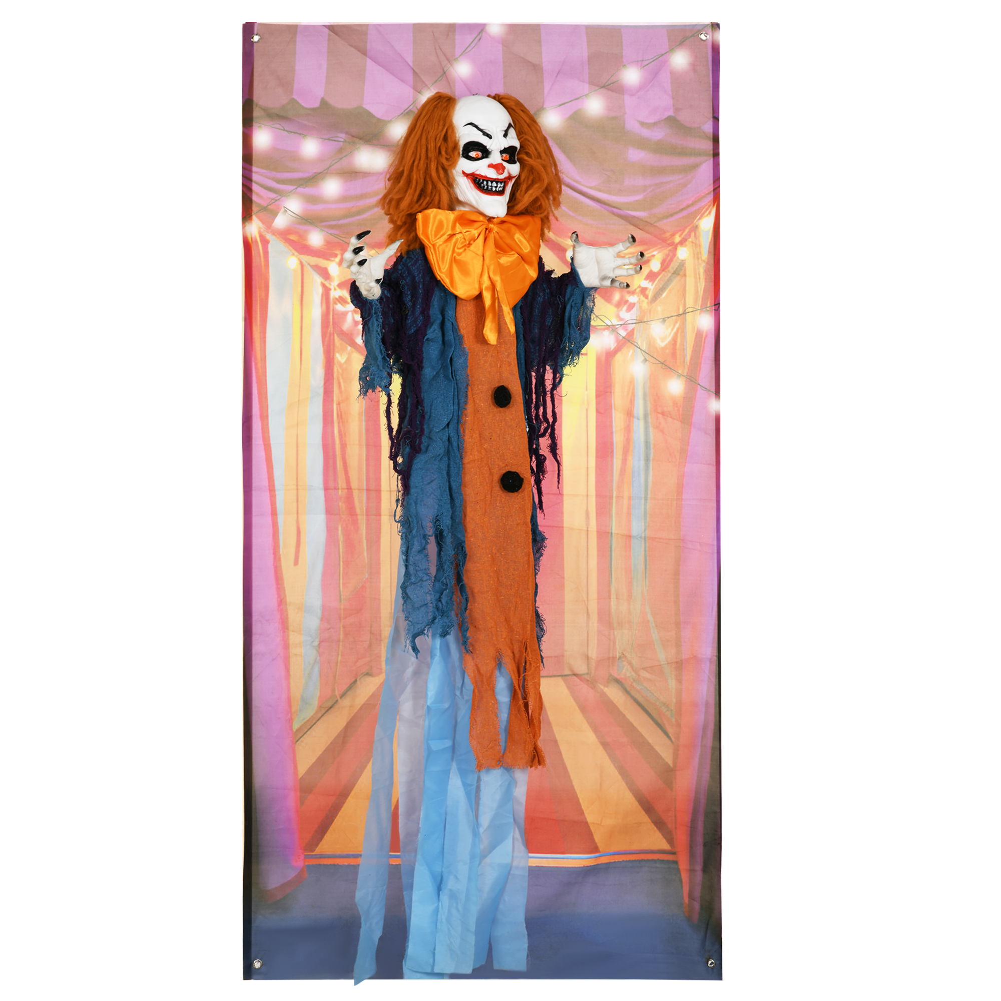 Horrorclown, Helloweendeko, aktiviert mit Geräusche/Berührung, rote Augen, Sound, 168 cm Horrorclown, Helloweendeko, aktiviert mit Geräusche/Berührung, rote Augen, Sound, 168 cm