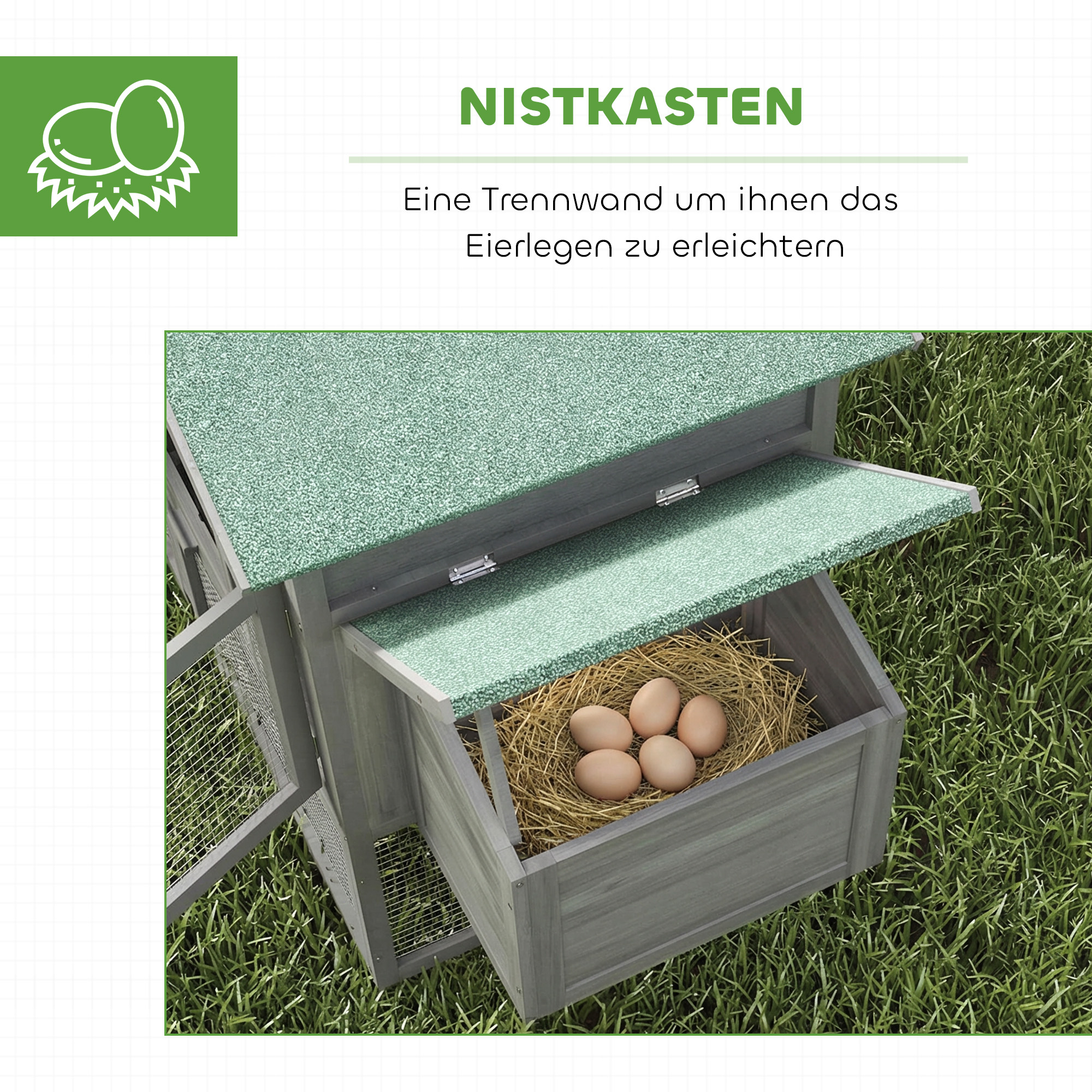 Hühnerstall Holz Hühnerhaus mit Freilaufgehege Nistkasten Rampe herausziehbarem Tablett für 2-4 Hühner 168x75x103cm Grau