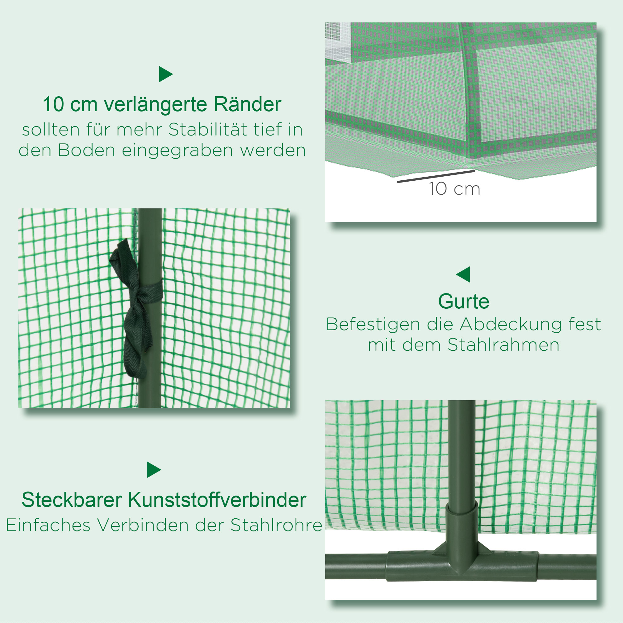 Foliengewächshaus, wetterbeständig, UV-beständig, Folientunnel, 300 cm x 80 cm x 45 cm, Grün