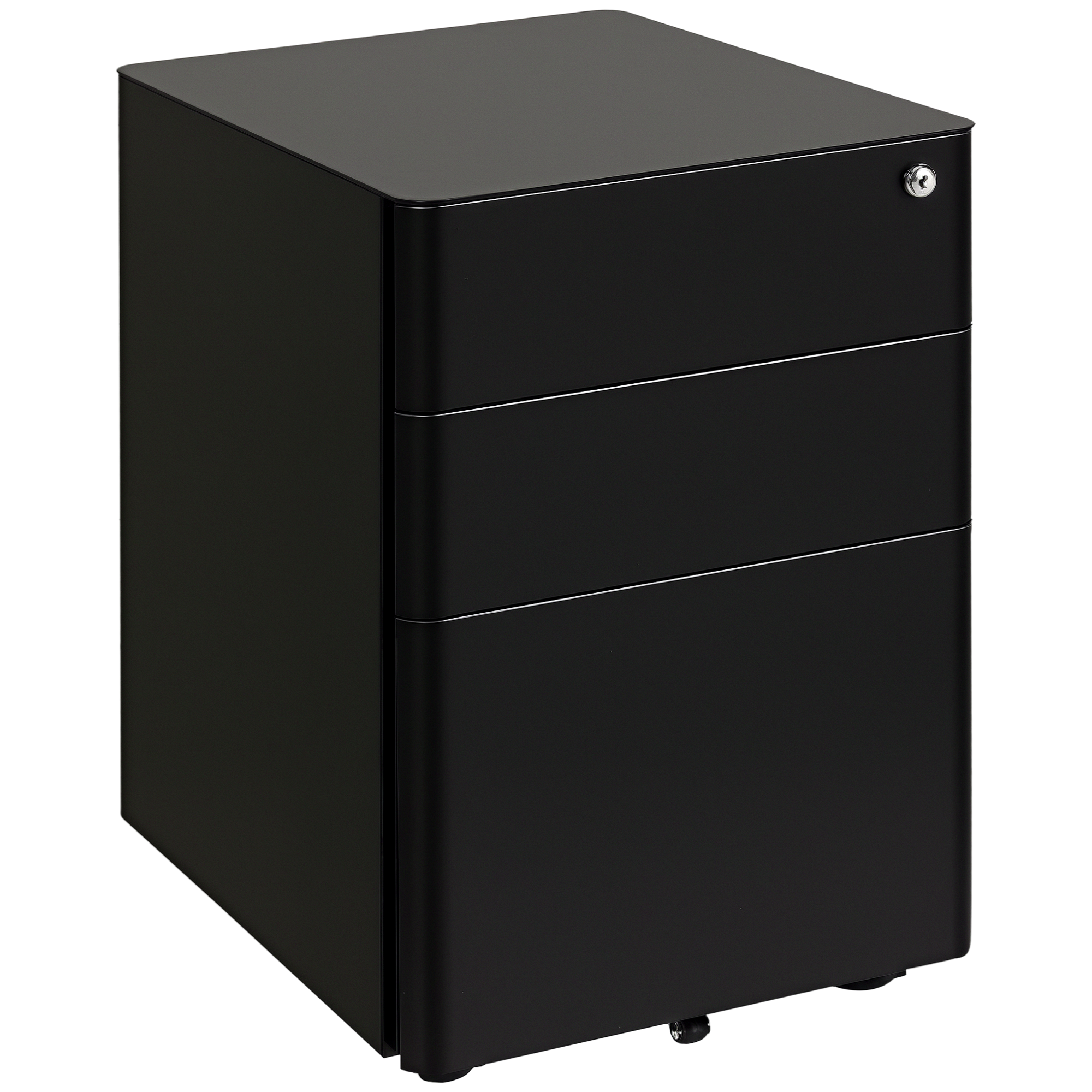 Rollcontainer, mobiler Aktenschrank mit 3 Schubladen, abschließbarer Büroschrank mit Hängeregistratur, Aufbewahrung, Stahl, 39 x 48 x 59 cm Schwarz Rollcontainer, mobiler Aktenschrank mit 3 Schubladen, abschließbarer Büroschrank mit Hängeregistratur, Aufbewahrung, Stahl, 39 x 48 x 59 cm Schwarz