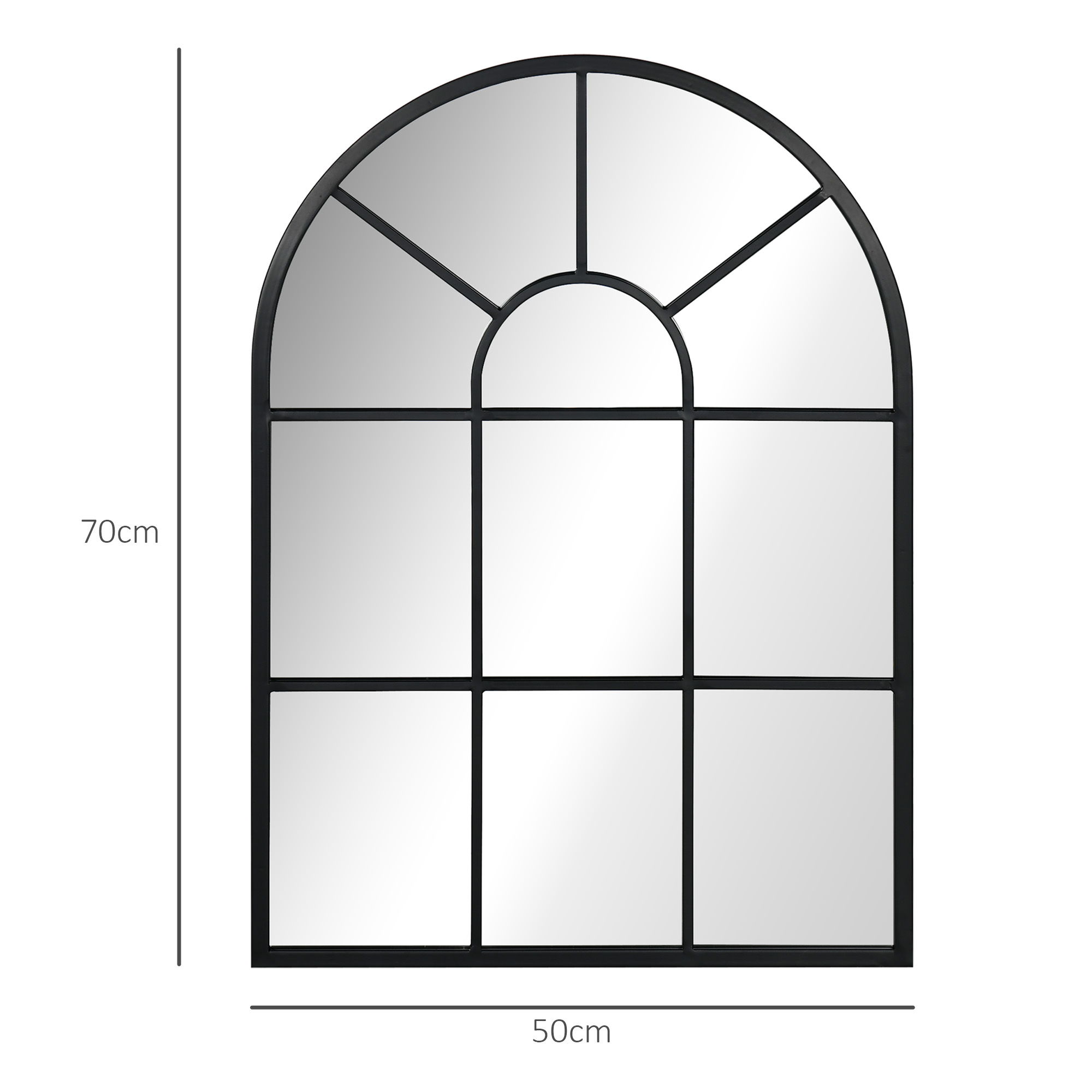 Wandspiegel, Fenster-Design, Flurspiegel, Metallrahmen, 70x50 cm, Schwarz