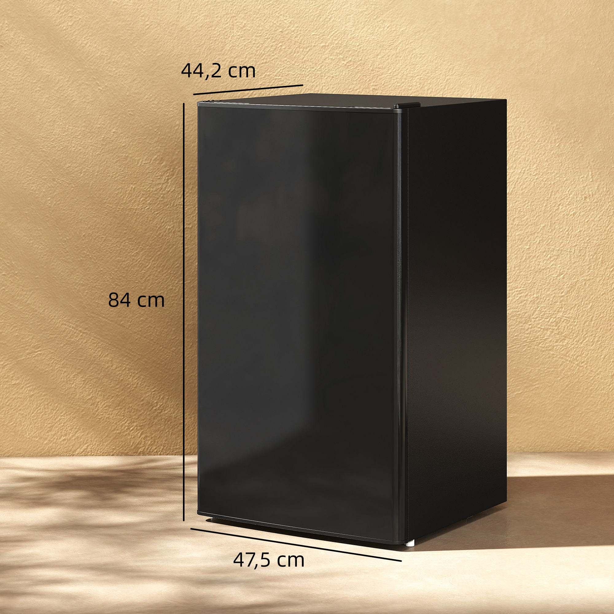 Mini-Kühlschrank, 91 Liter Kapazität, Gefrierfach, verstellbare Fächer, leiser Betrieb, kompakte Größe, Stahl, Schwarz