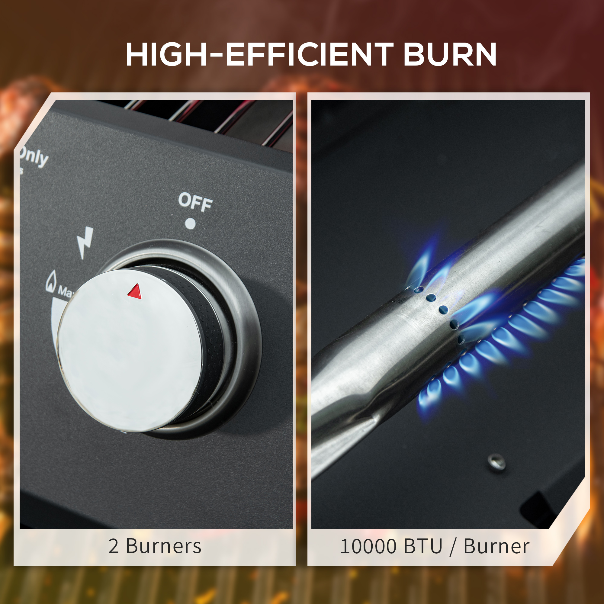 Tischgrill Gasgrill BBQ mit 2 Brennern mobiler Grillwagen Grillnetz klein Outdoor Tischgasgrill Picknick mit Druckminderer Schlauch Edelstahl Schwarz 55 x 46,5 x 41 cm