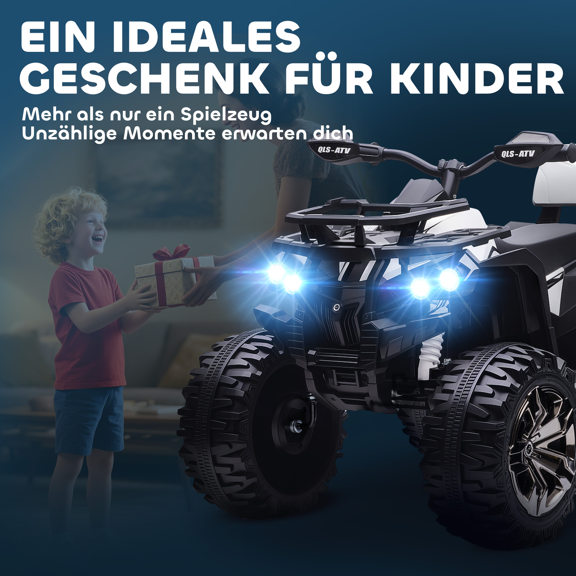 Elektro-Kinderquad, 3-8 km/h, 45 Min. Betriebszeit, LED-Scheinwerfer, Musikplayer mit USB, für Kinder 3 bis 5 Jahre