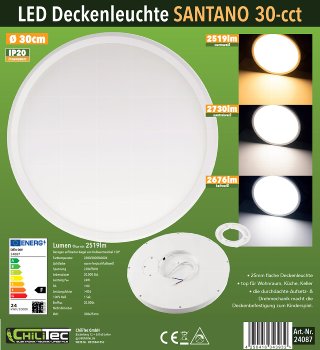 LED Deckenleuchte "Santano 30 CCT" / Ø 30cm, 24W, CCT 3000/4000/6000k