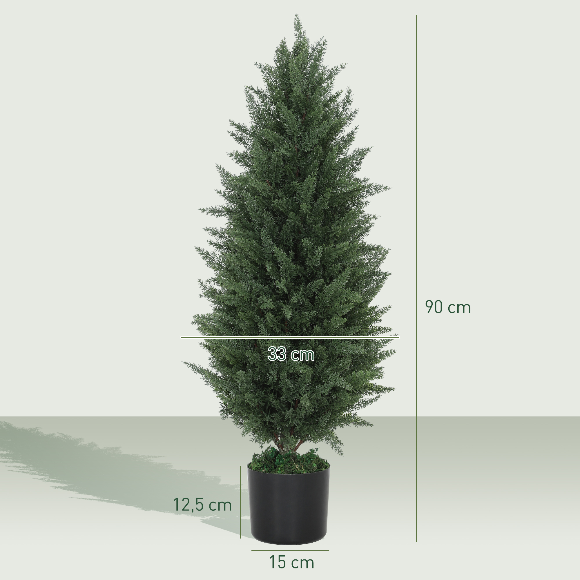 2er-Set Künstliche Zypressen, Kunstbäume mit 831 Blättern, mit Zementtopf, UV-beständig, Kunstpflanze, 90 cm, Grün