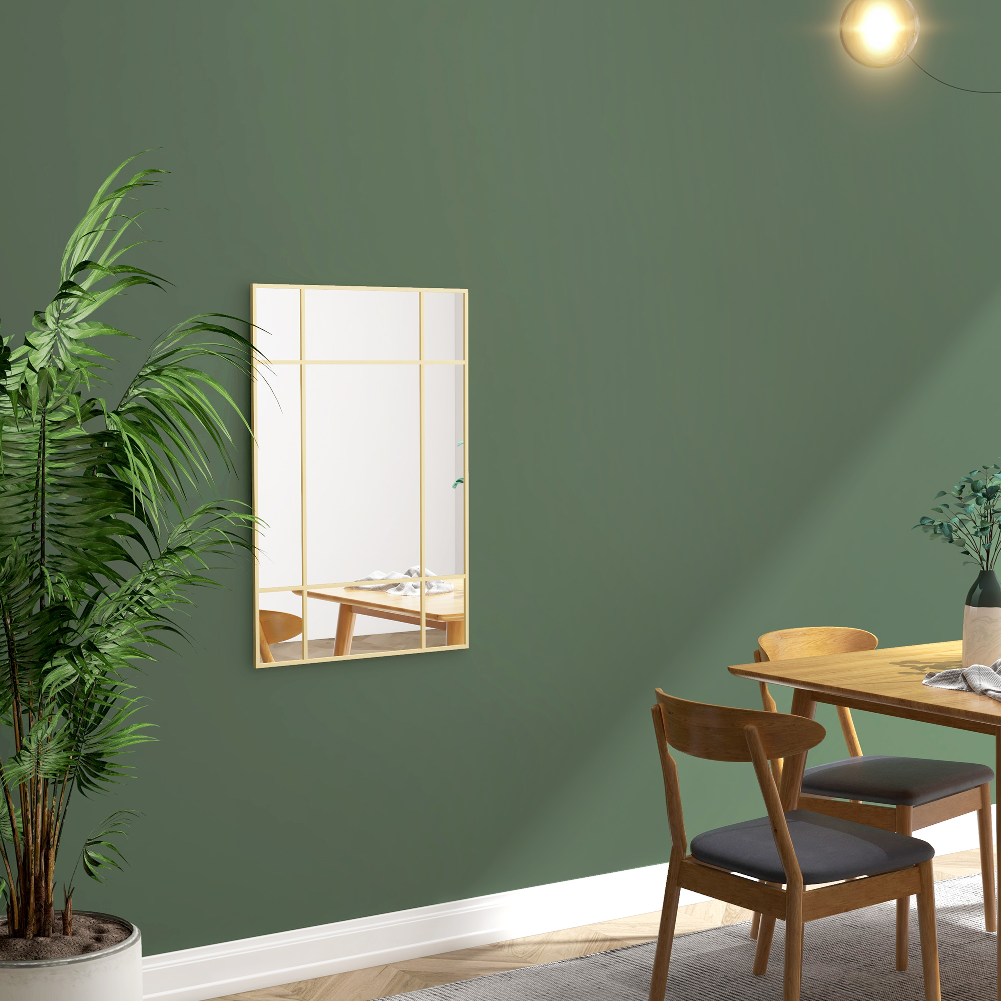 Wandspiegel, dekorativer Spiegel mit Metallrahmen, goldfarbene Streifen, Mehrschichtglas, 90B x 2T x 60H cm